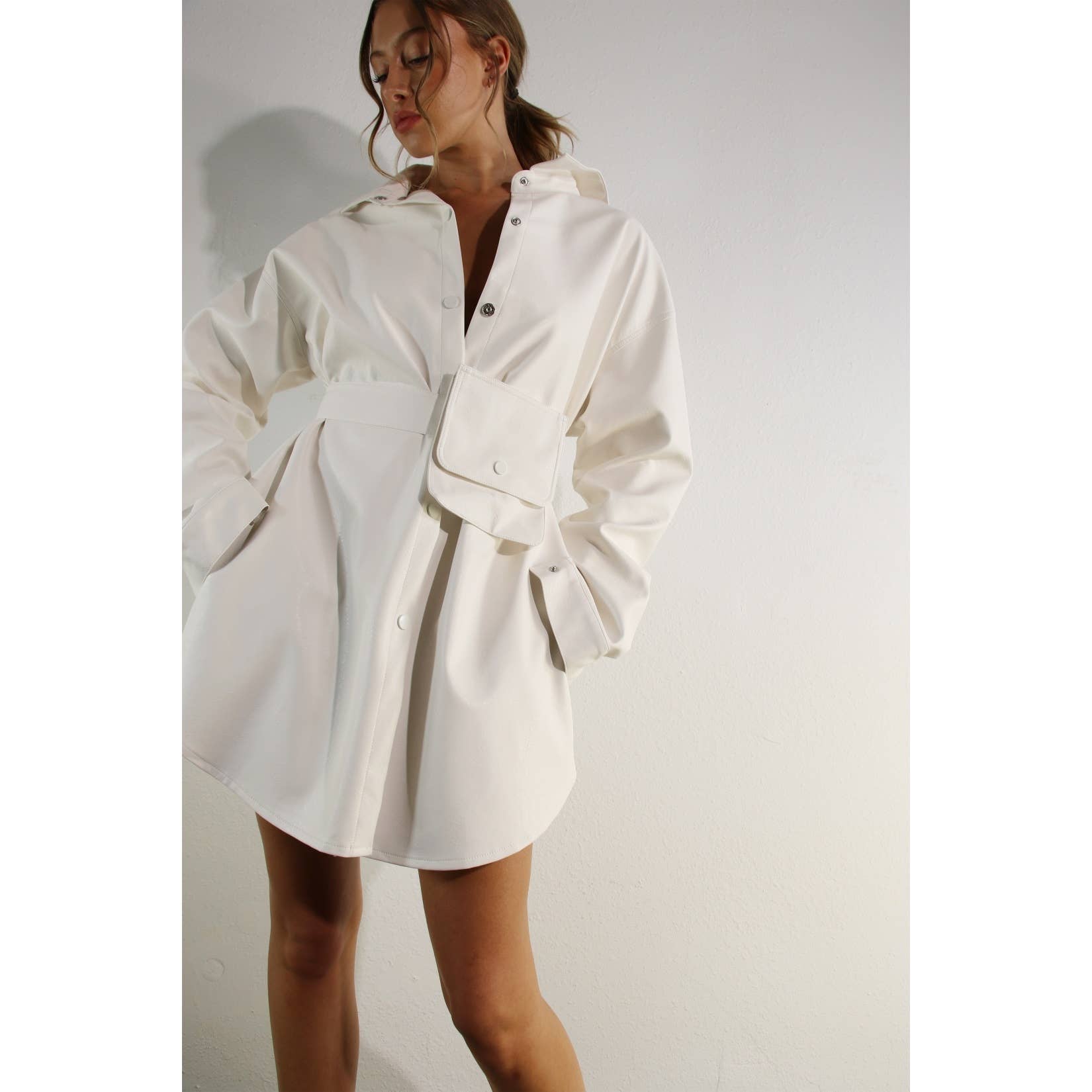 Faux Leather Belted Dress