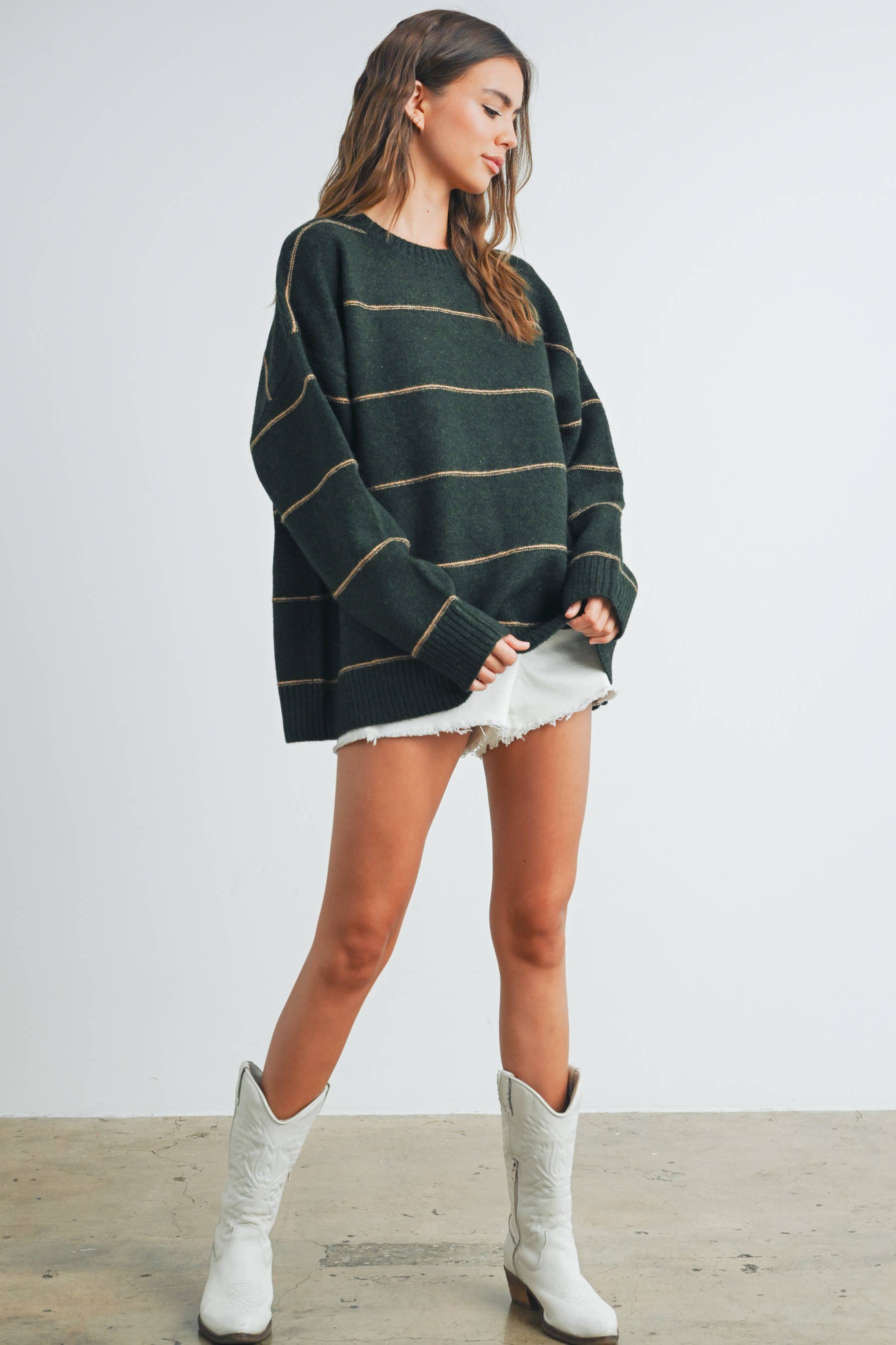 Drop Shoulder Sweater:Olive