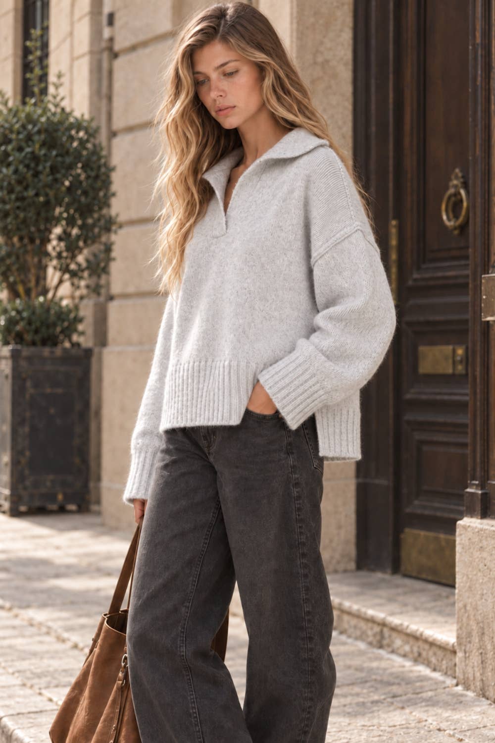 Polo Collar Sweater: Grey