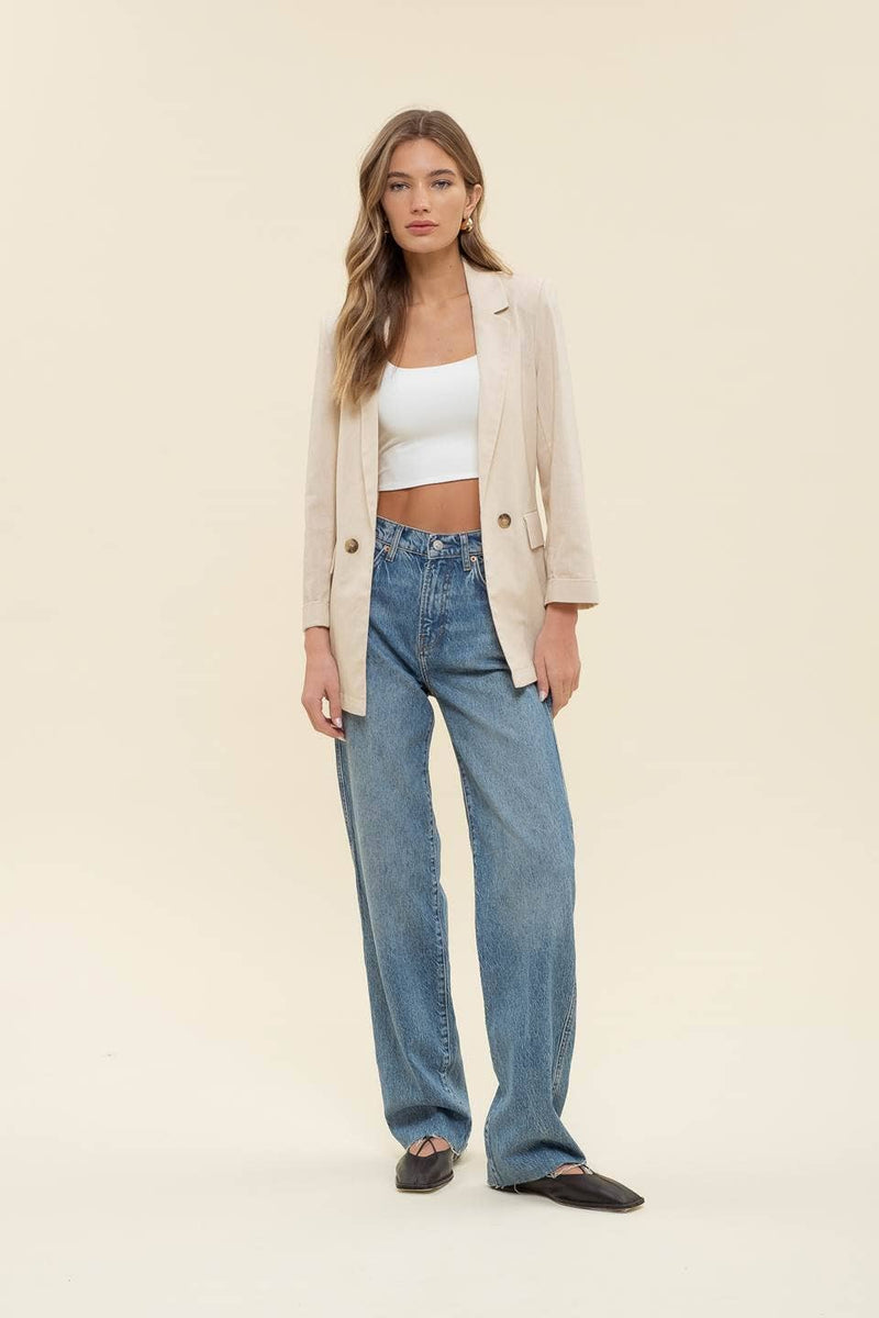 Linen Cuff Blazer: NATURAL