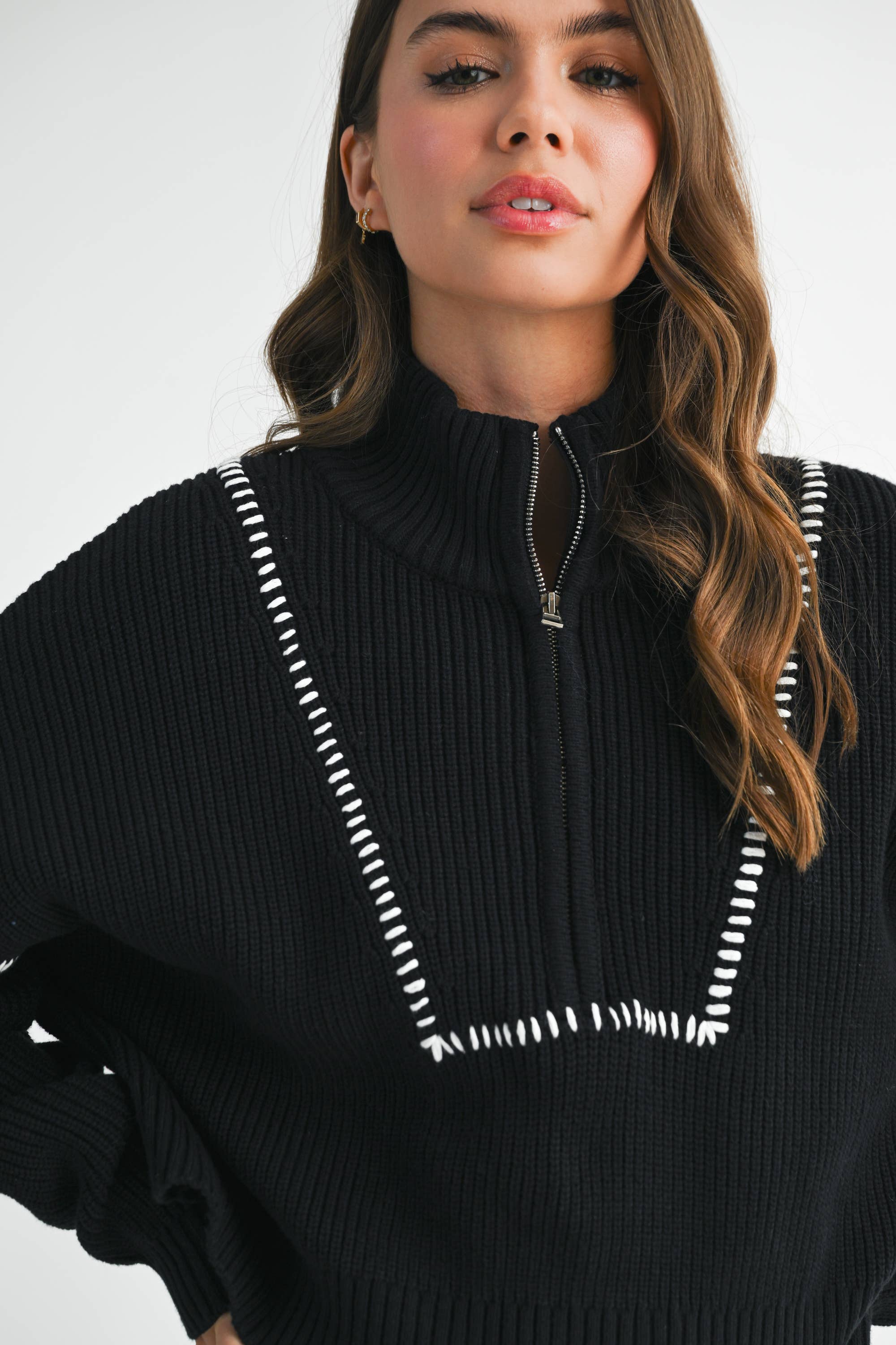 Contrast Stitch Sweater: Black