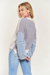 FRAYED DENIM SLEEVE SWEATER Blue