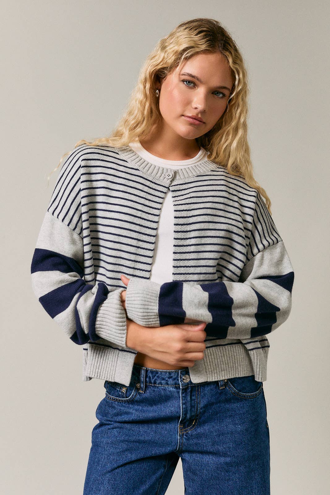 Open Front Stripe Sweater