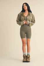 Mineral Wash Crop Hoodie Olive