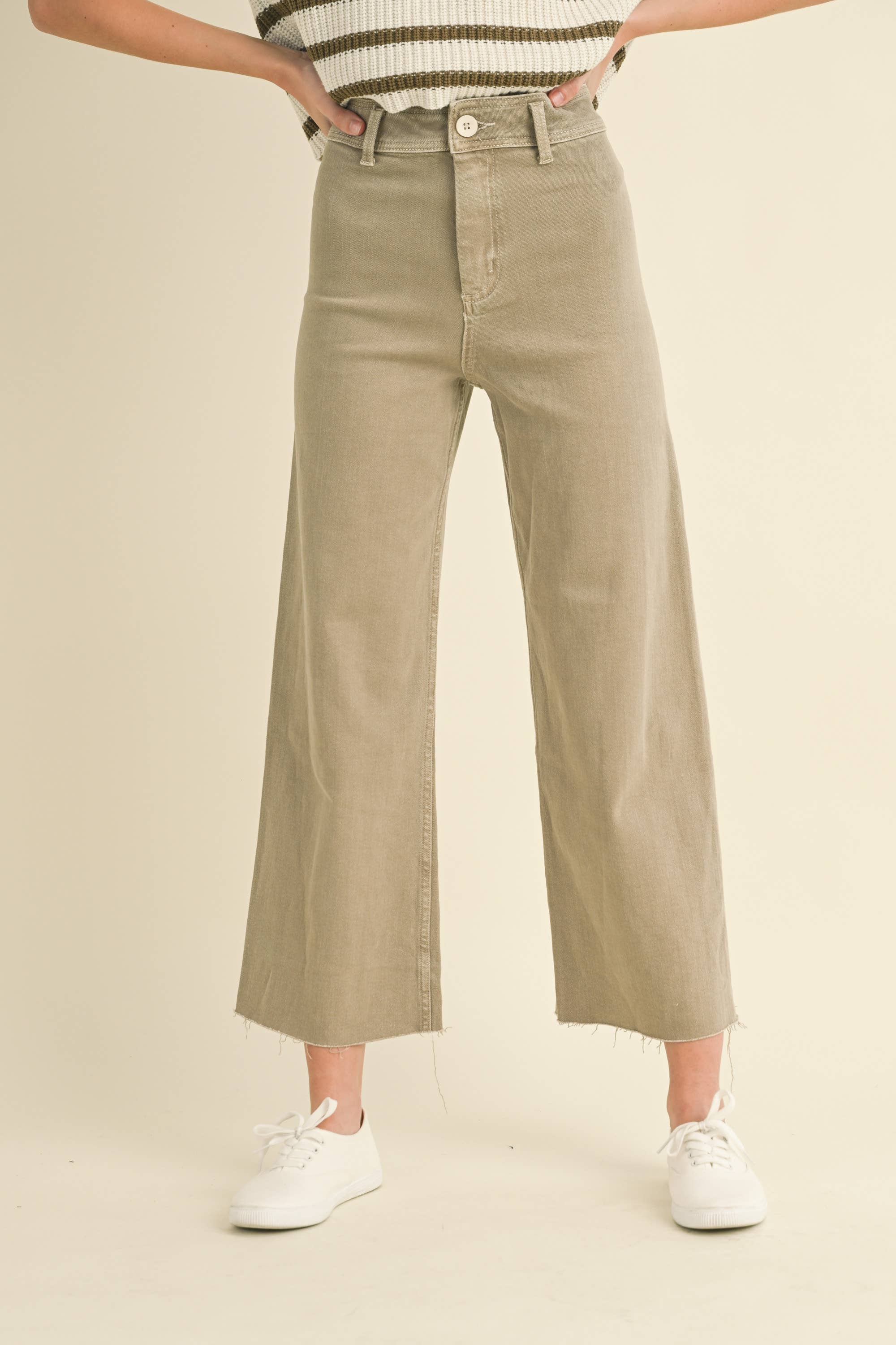 Wide Leg Denim Pants: Stone
