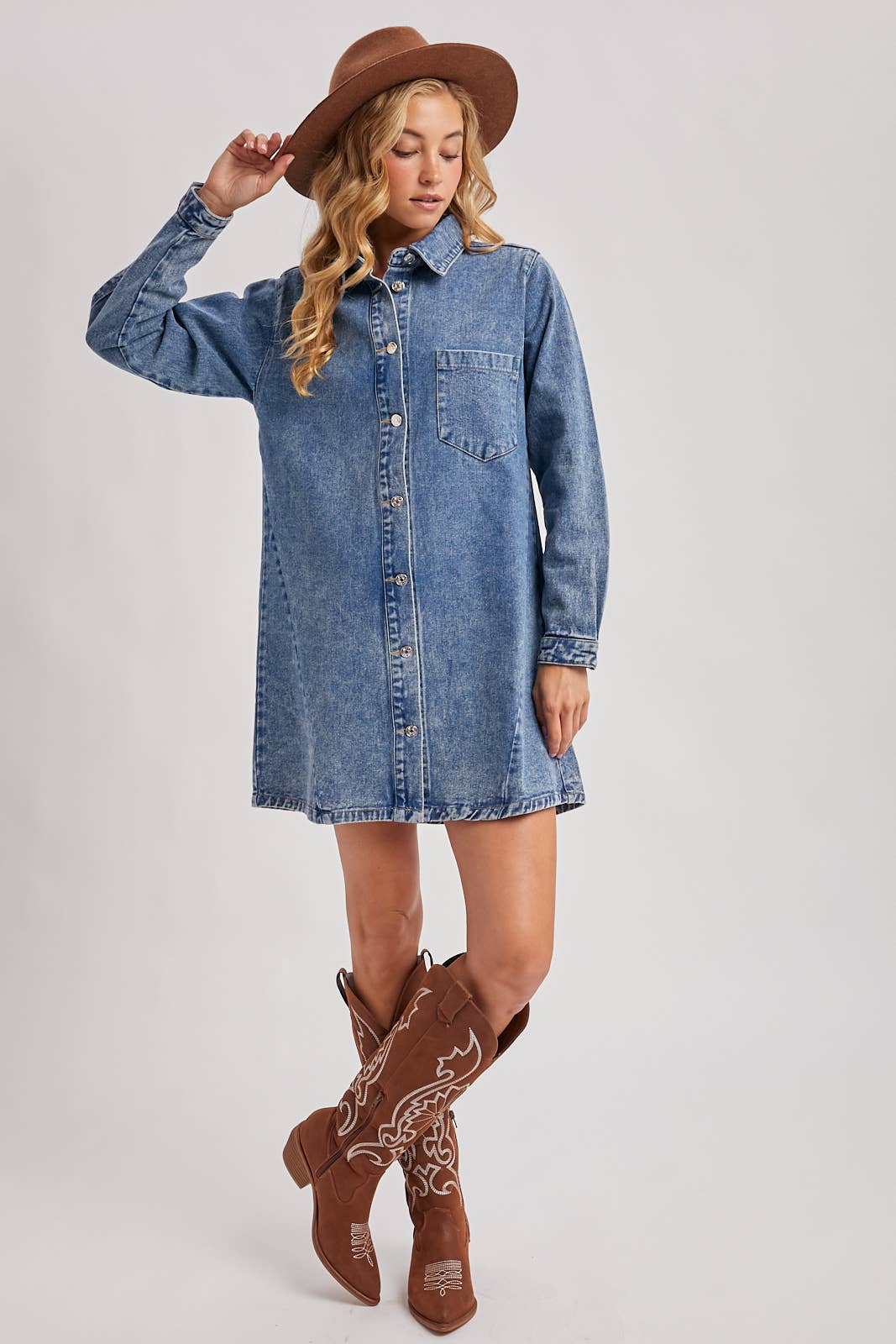 Denmim Shirt Dress: Washed Blue