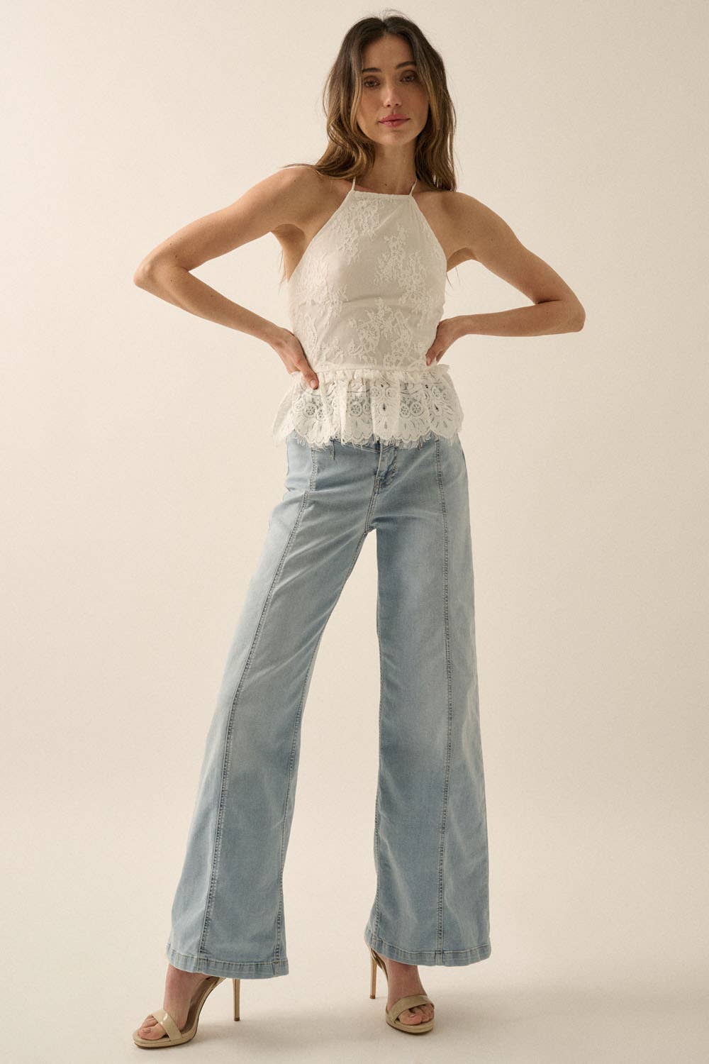 Layered Lace Floral Top: Off White