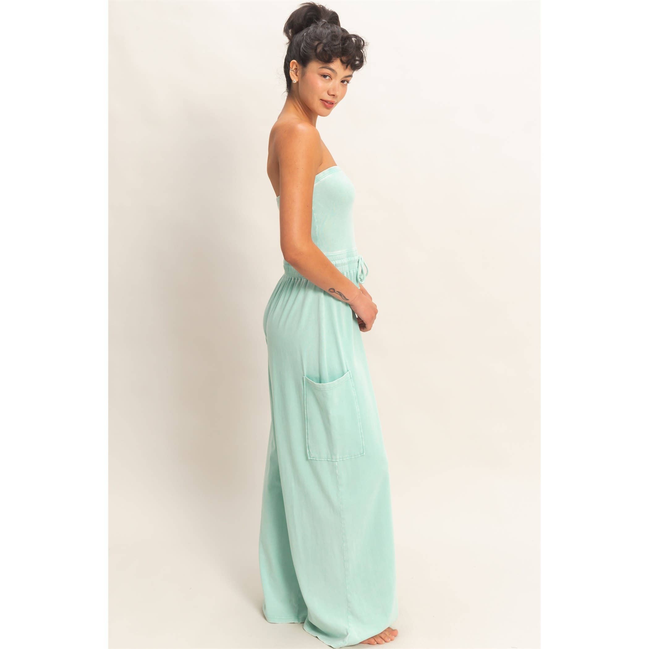Mineral Wash Jumpsuit: Turquoise