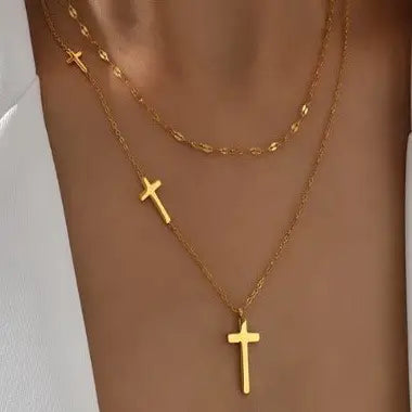 Layered Cross Necklace: Gold