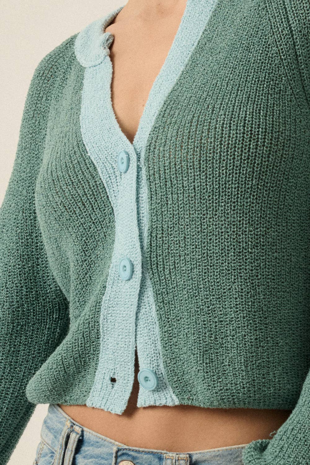 Contrast Cardi Sweater: Teal
