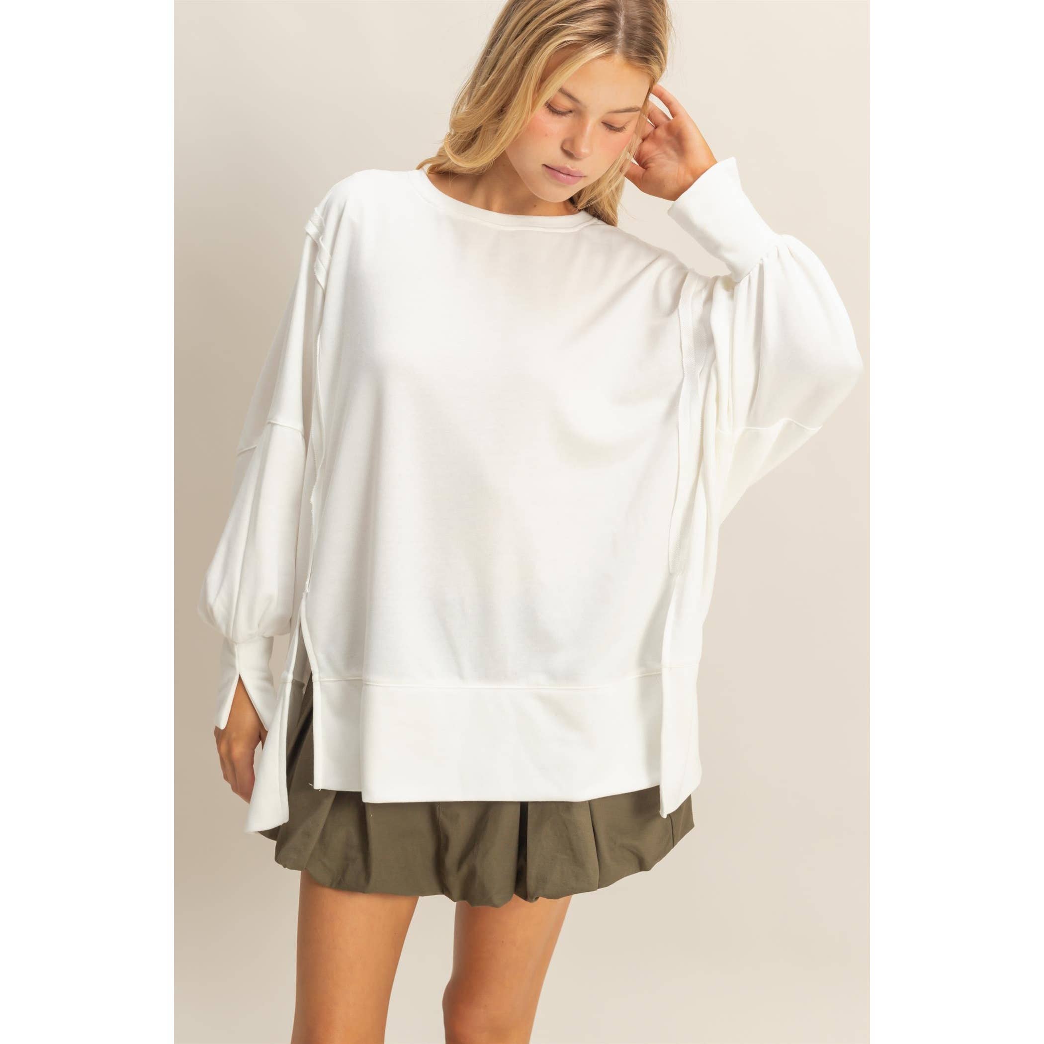 Unique Cuff Top: Ivory