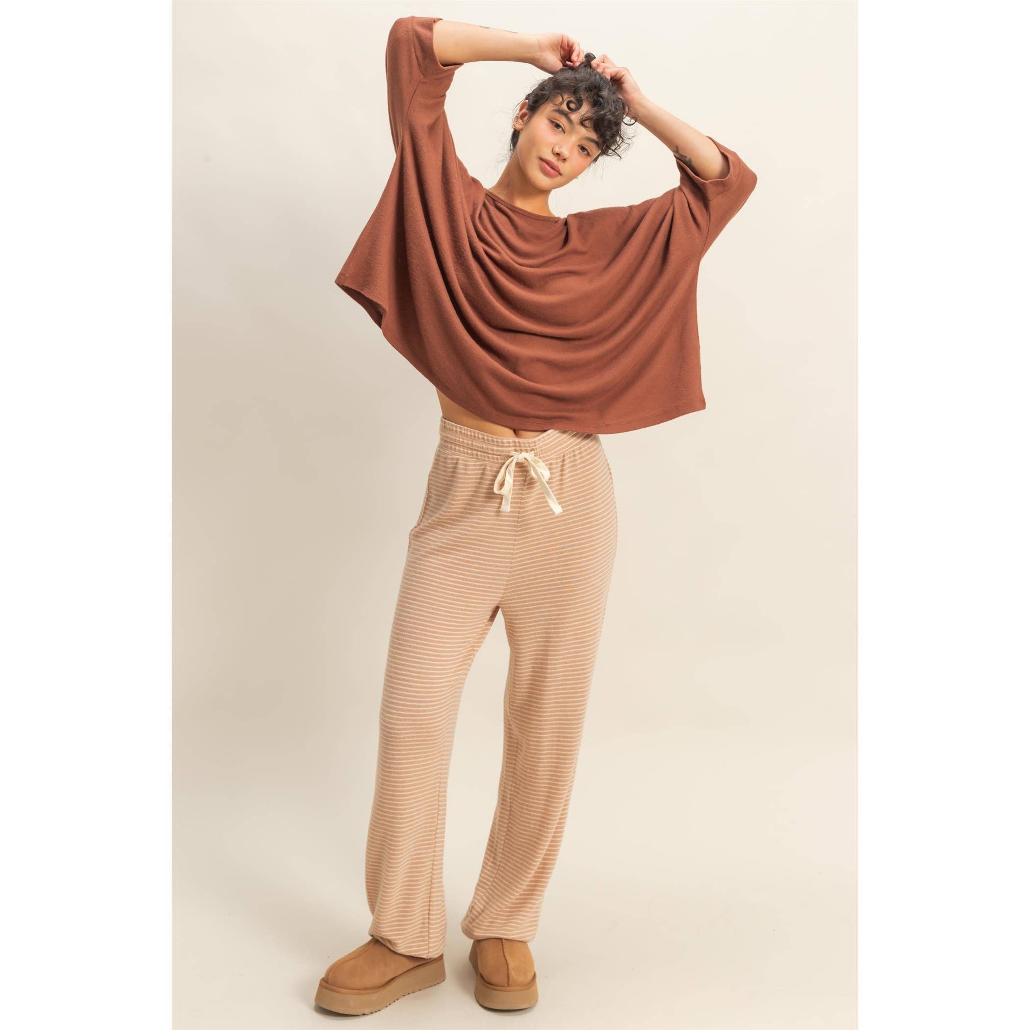 Striped Drawstring Joggers: Dark Taupe
