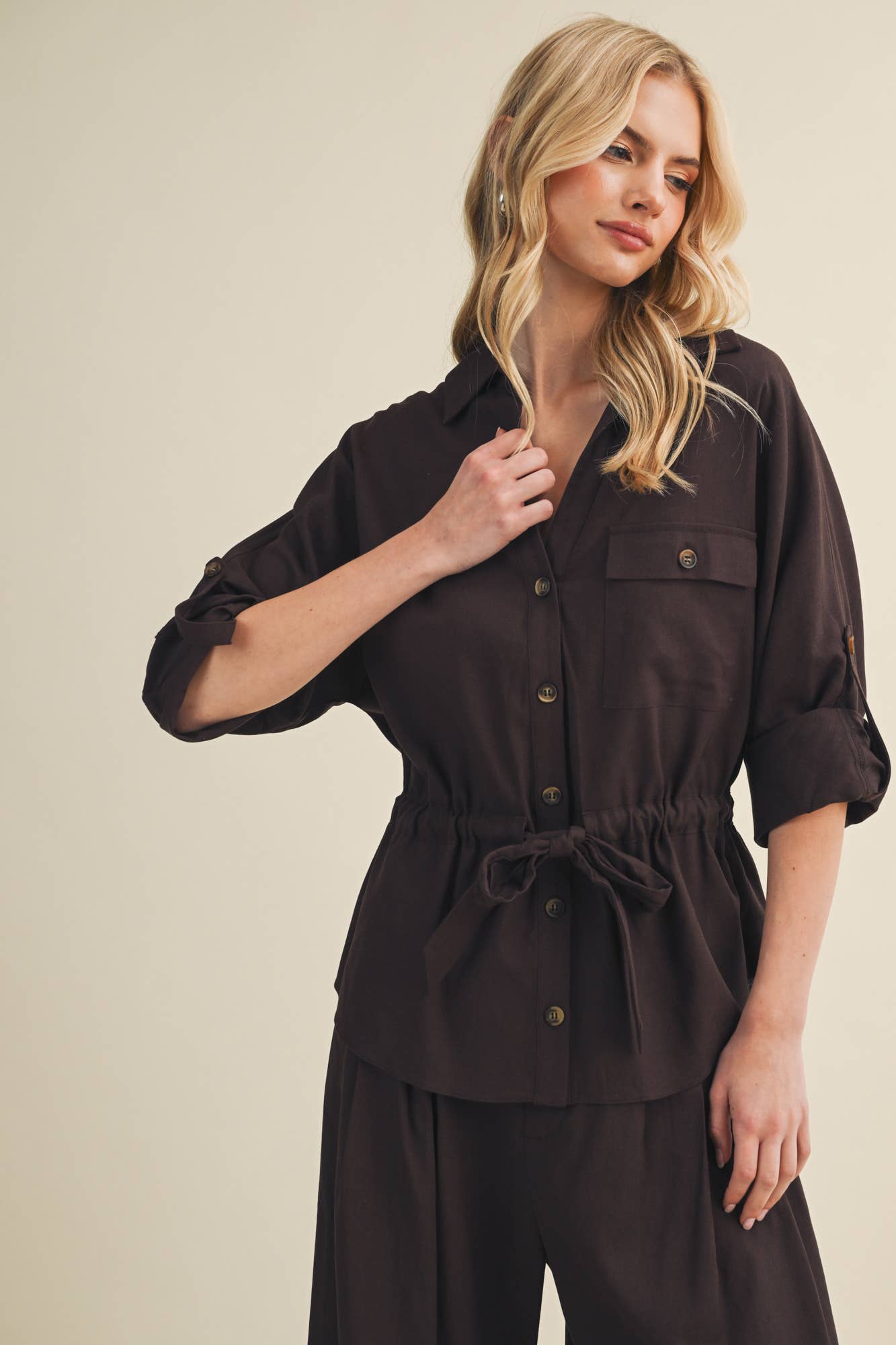 Utility Pocket Blouse: Espresso