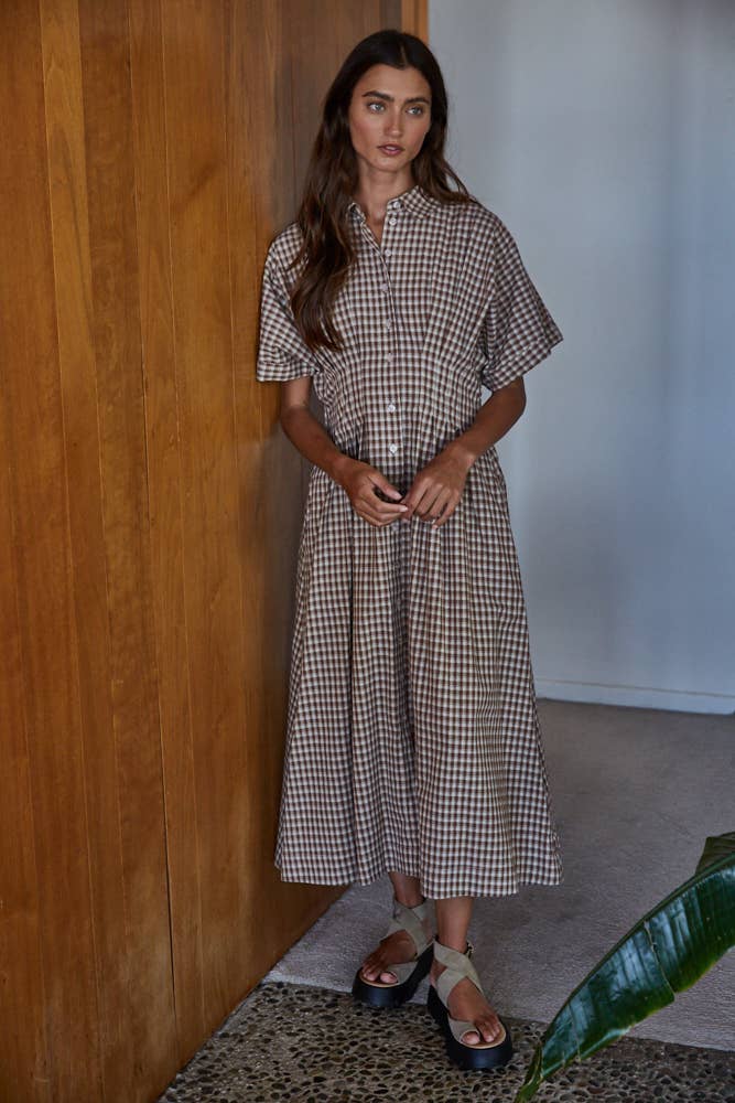 Gingham Flare Maxi: Brown