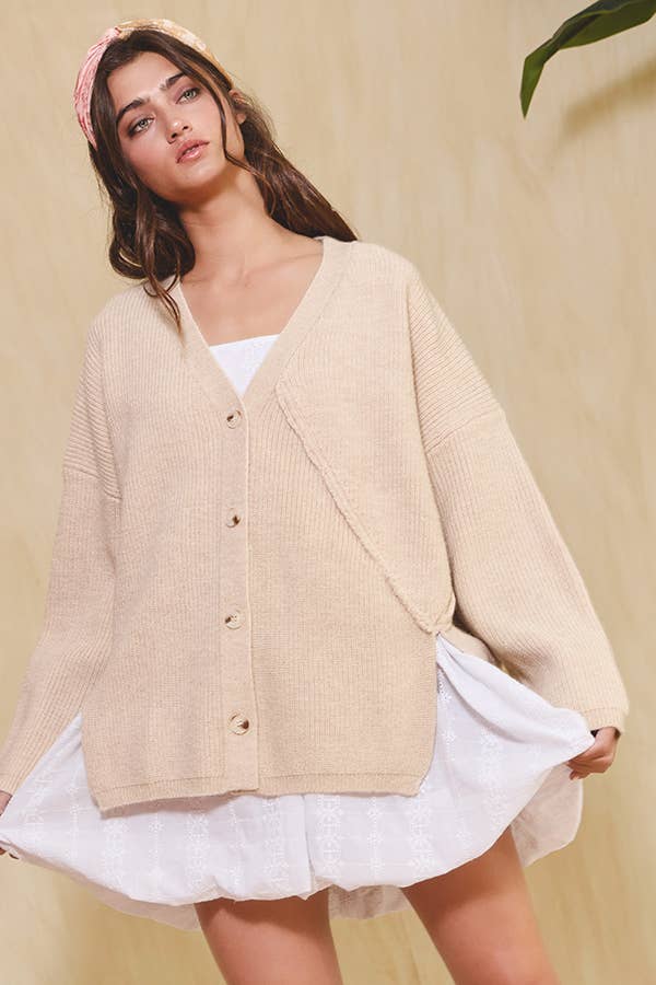 Slouchy Sweater Cardigan:Taupe