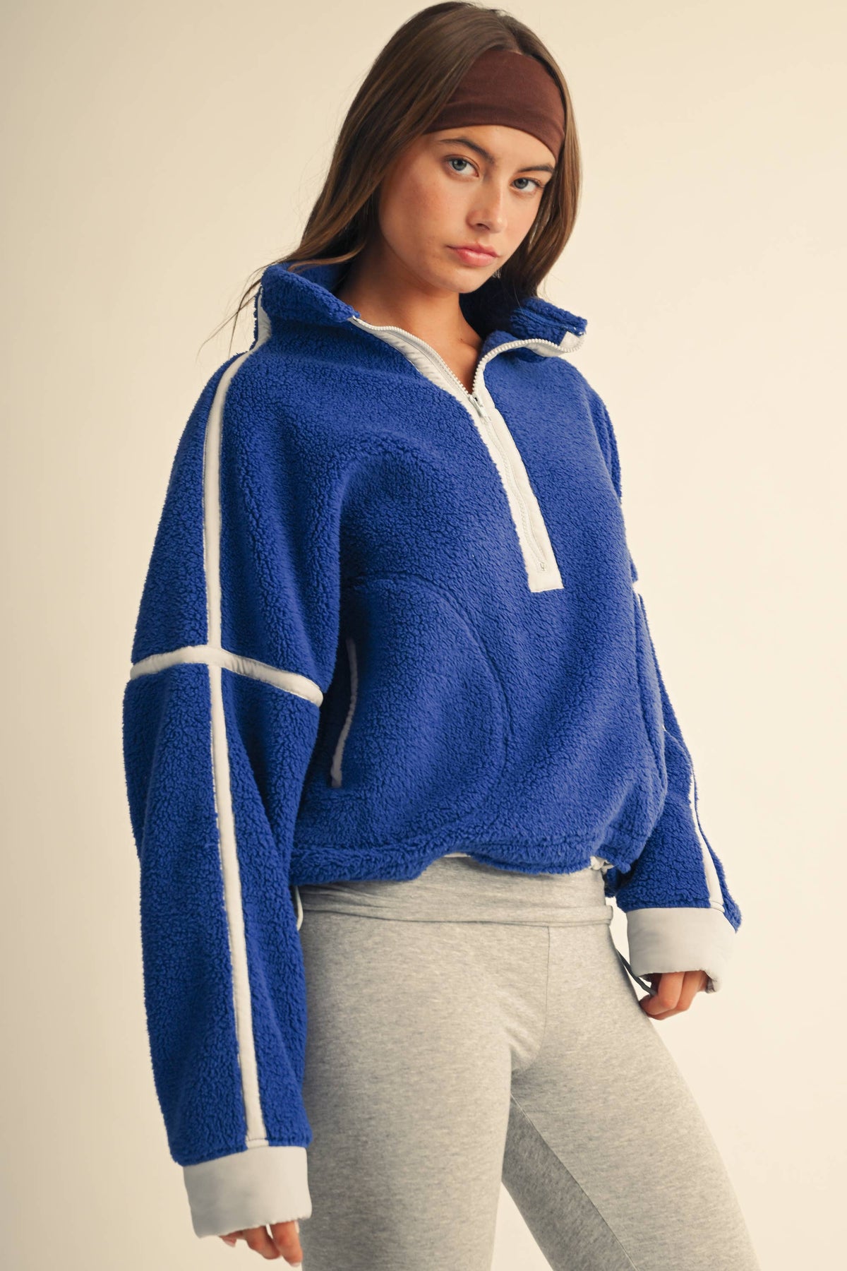 Contrast Trim Fleece Half-Zip: Cobalt