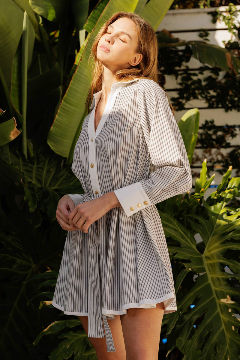 Striped Button Detail Mini Dress