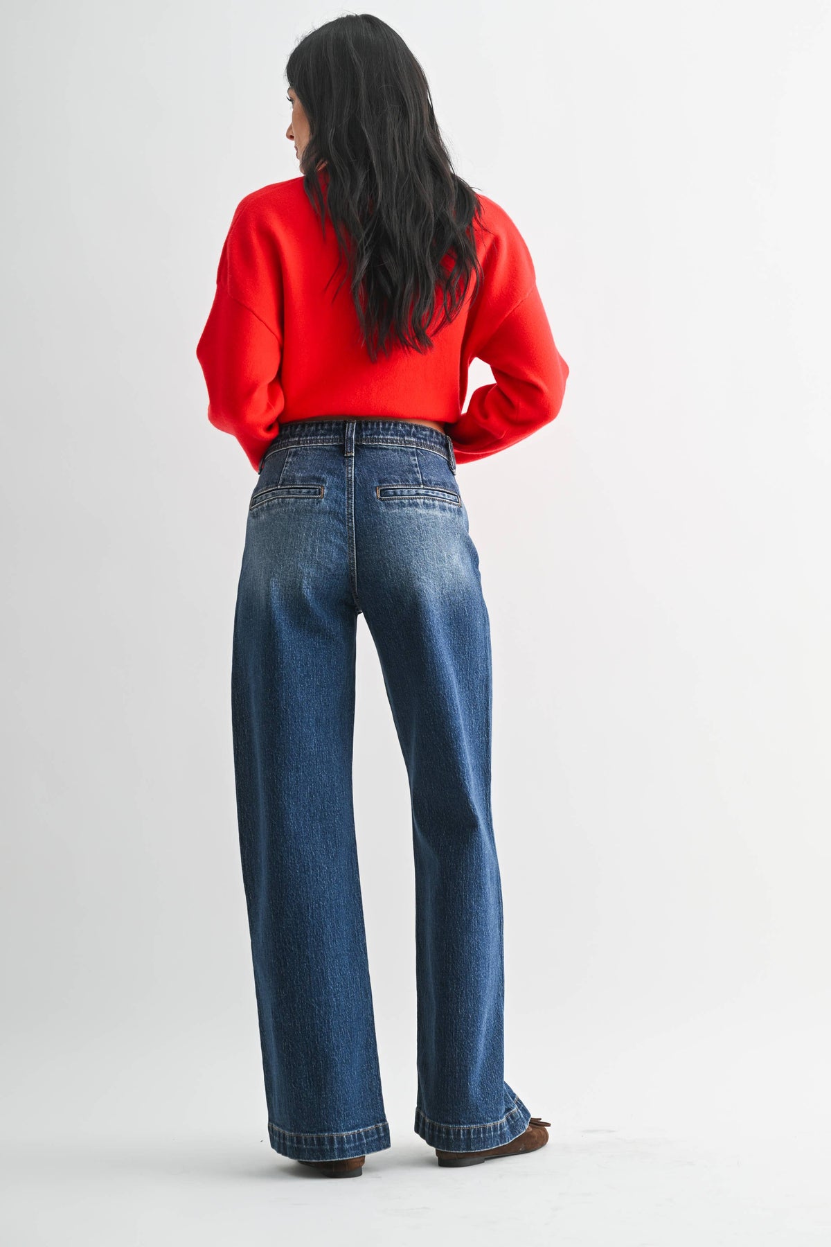Patch Pocket Wide Leg Jeans