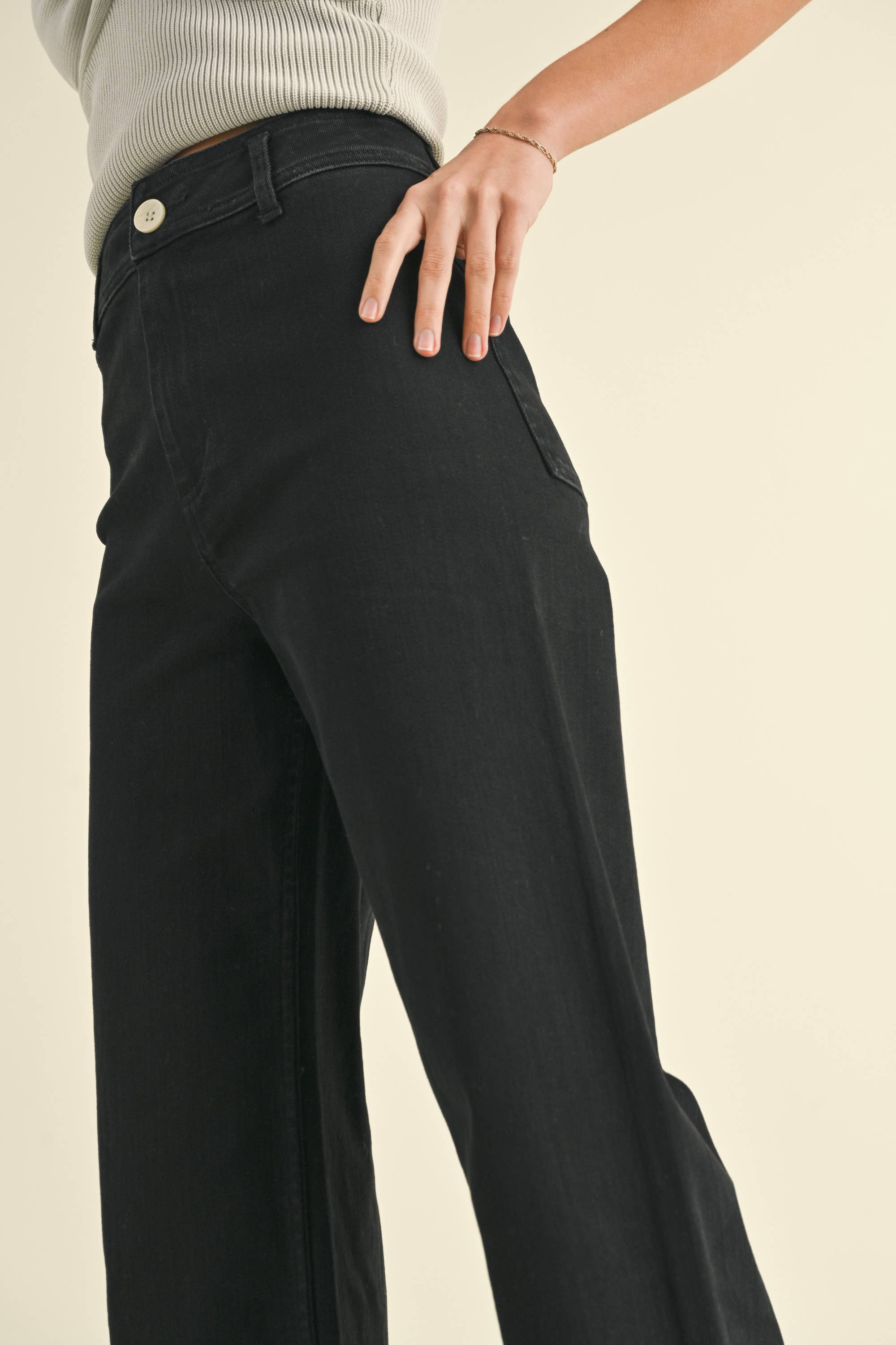 Wide Leg Denim Pants: Fade Black