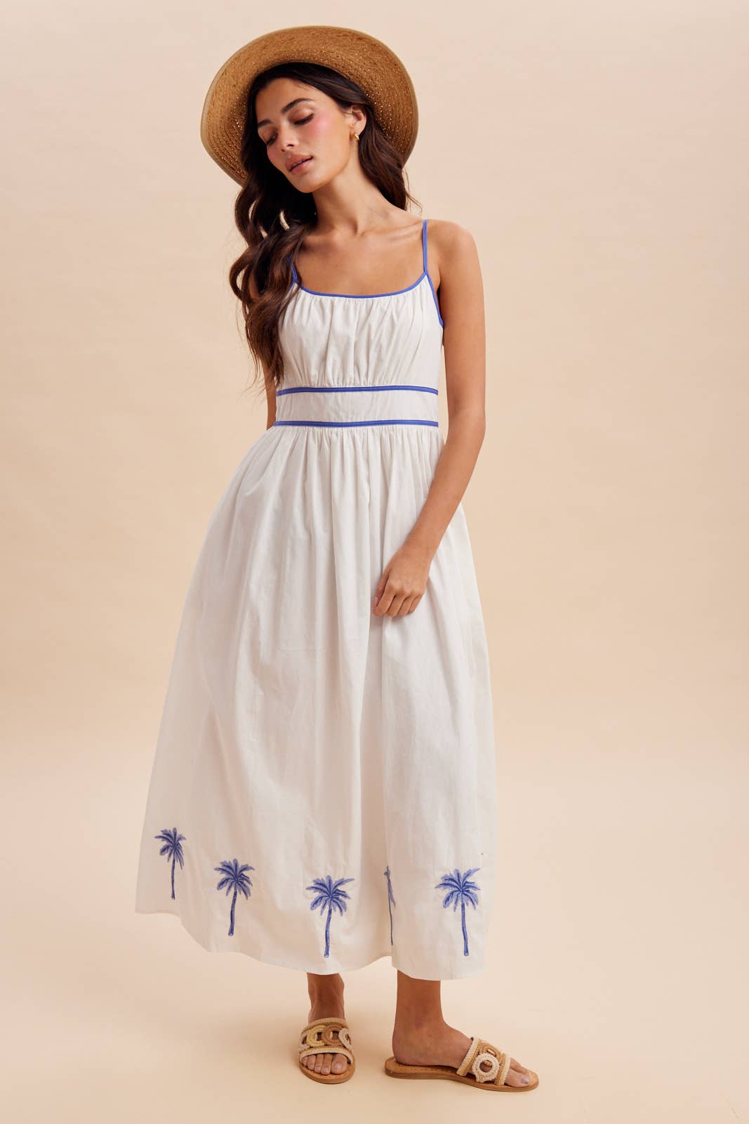 Blue Palm Maxi Dress: Off White
