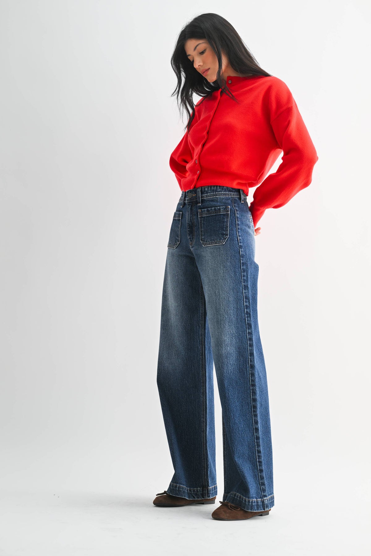 Patch Pocket Wide Leg Jeans