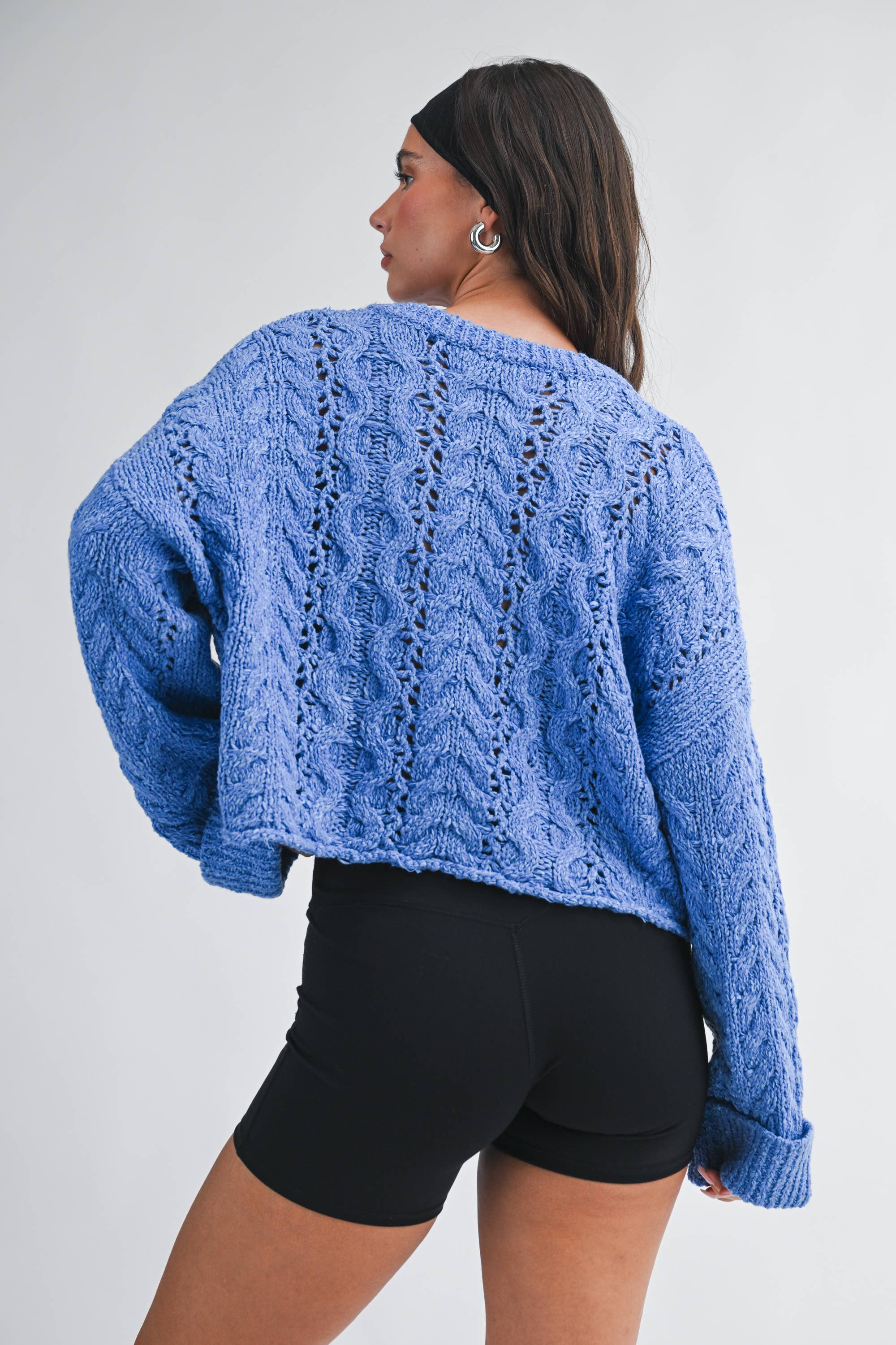Textured Henley Knit Sweater: Blue