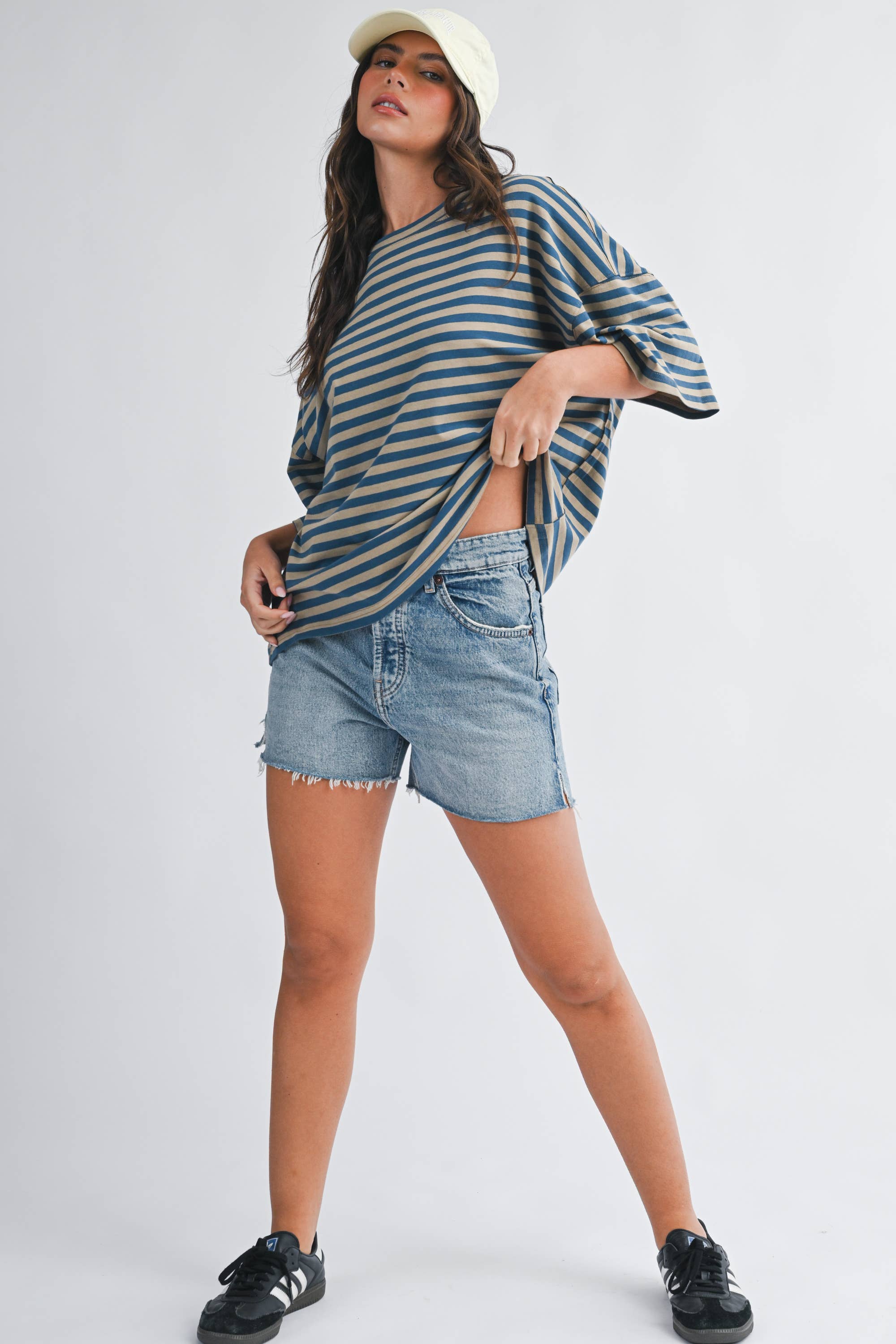 Stripe Boyfriend Tee: Tan