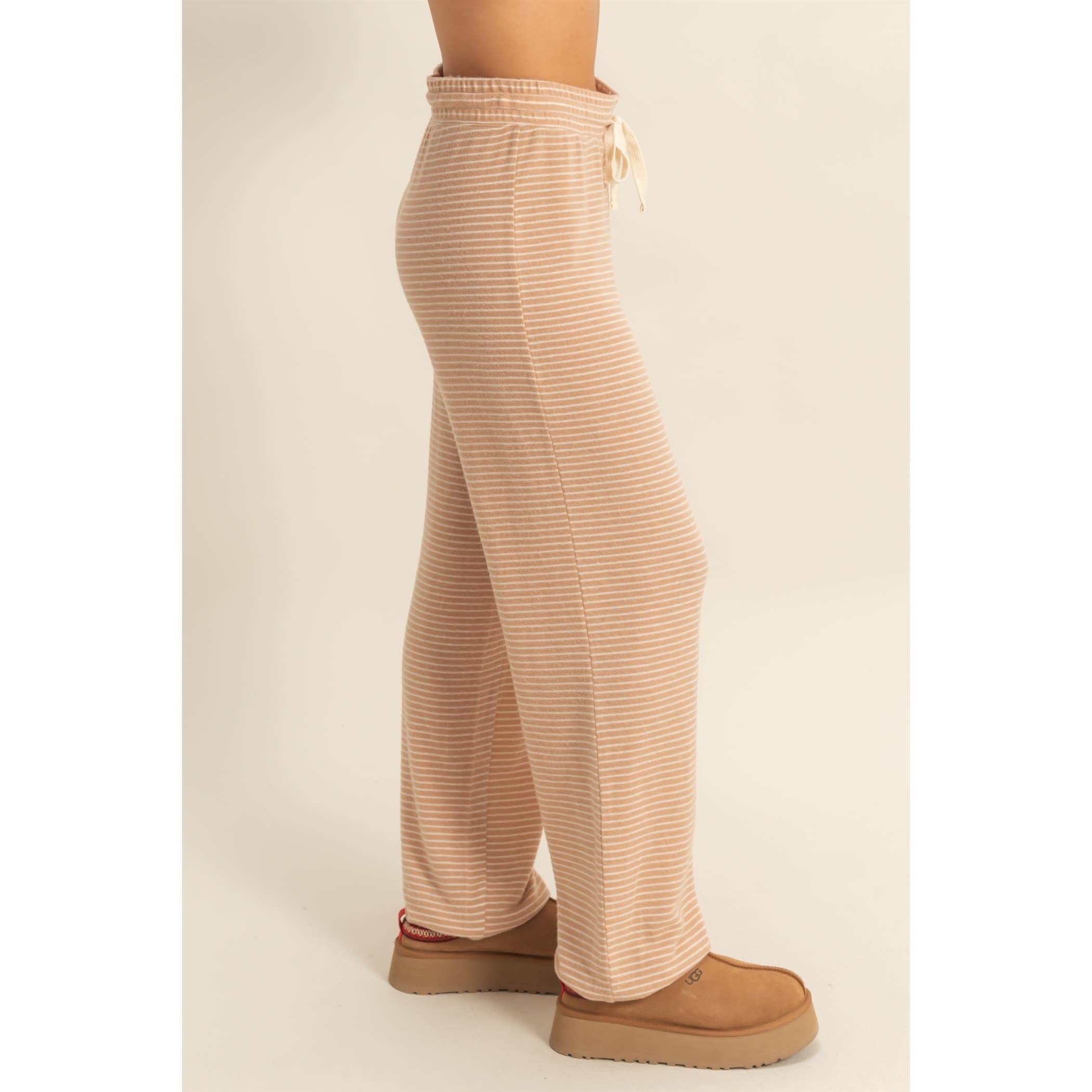 Striped Drawstring Joggers: Dark Taupe