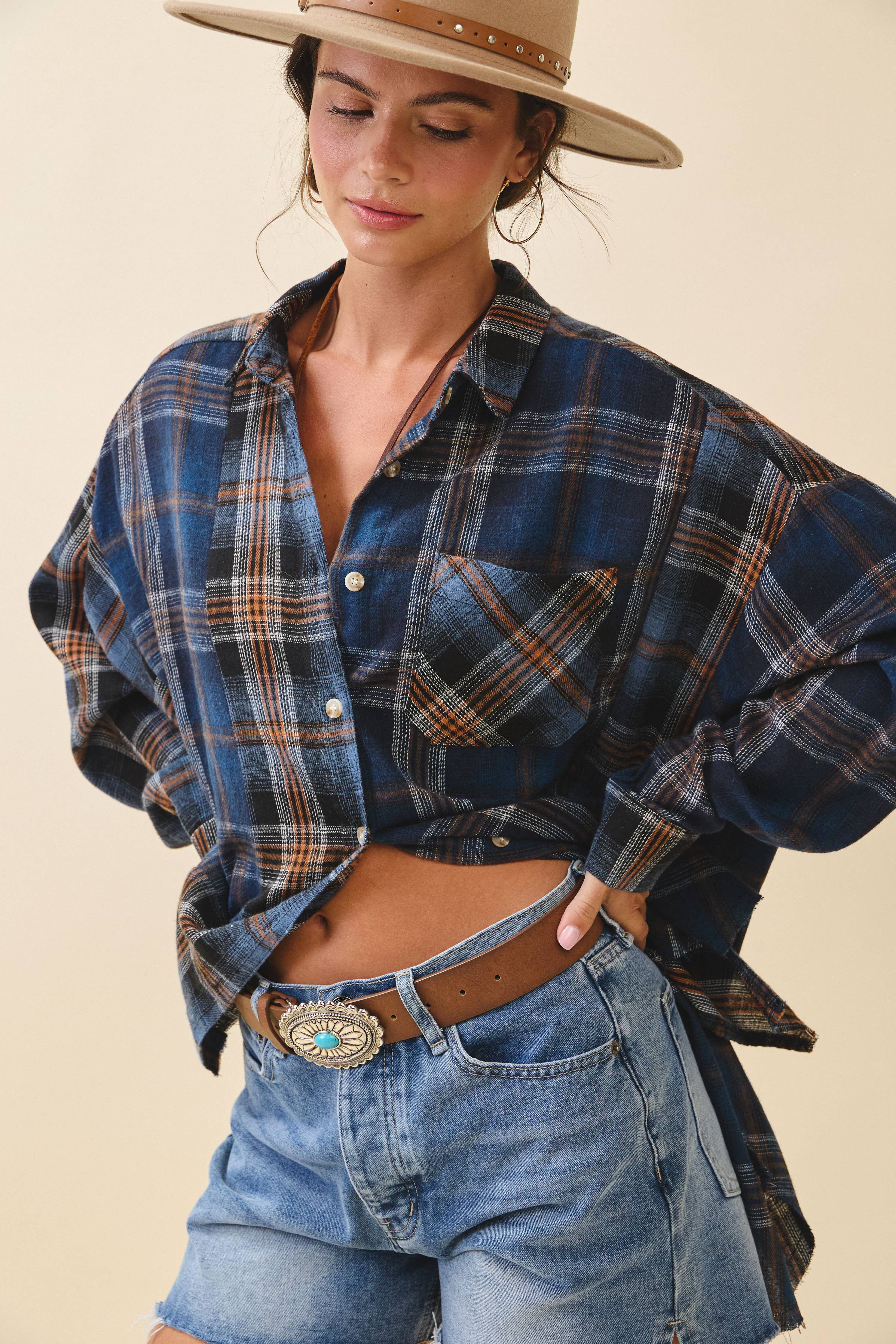 Kambrie Plaid Flannel Shirt: Navy