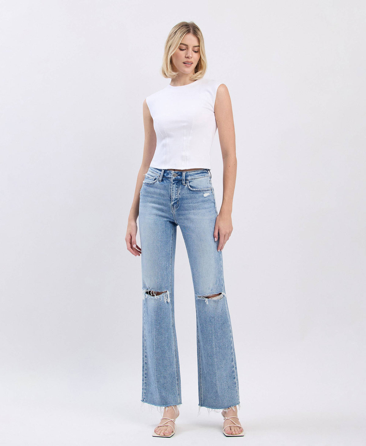 Glorietta Distressed Slim Wide Jeans: