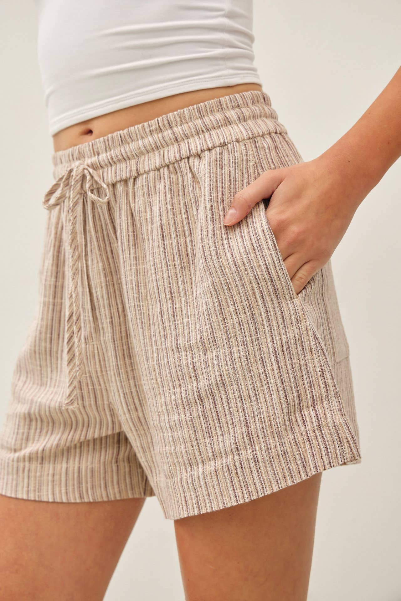 Striped Pull On Shorts: Espresso