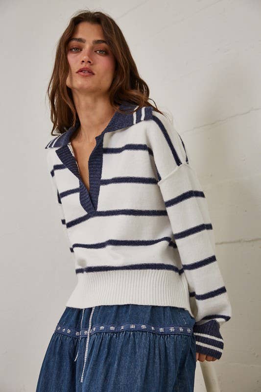 Marina Blue Soft Pullover-Cream