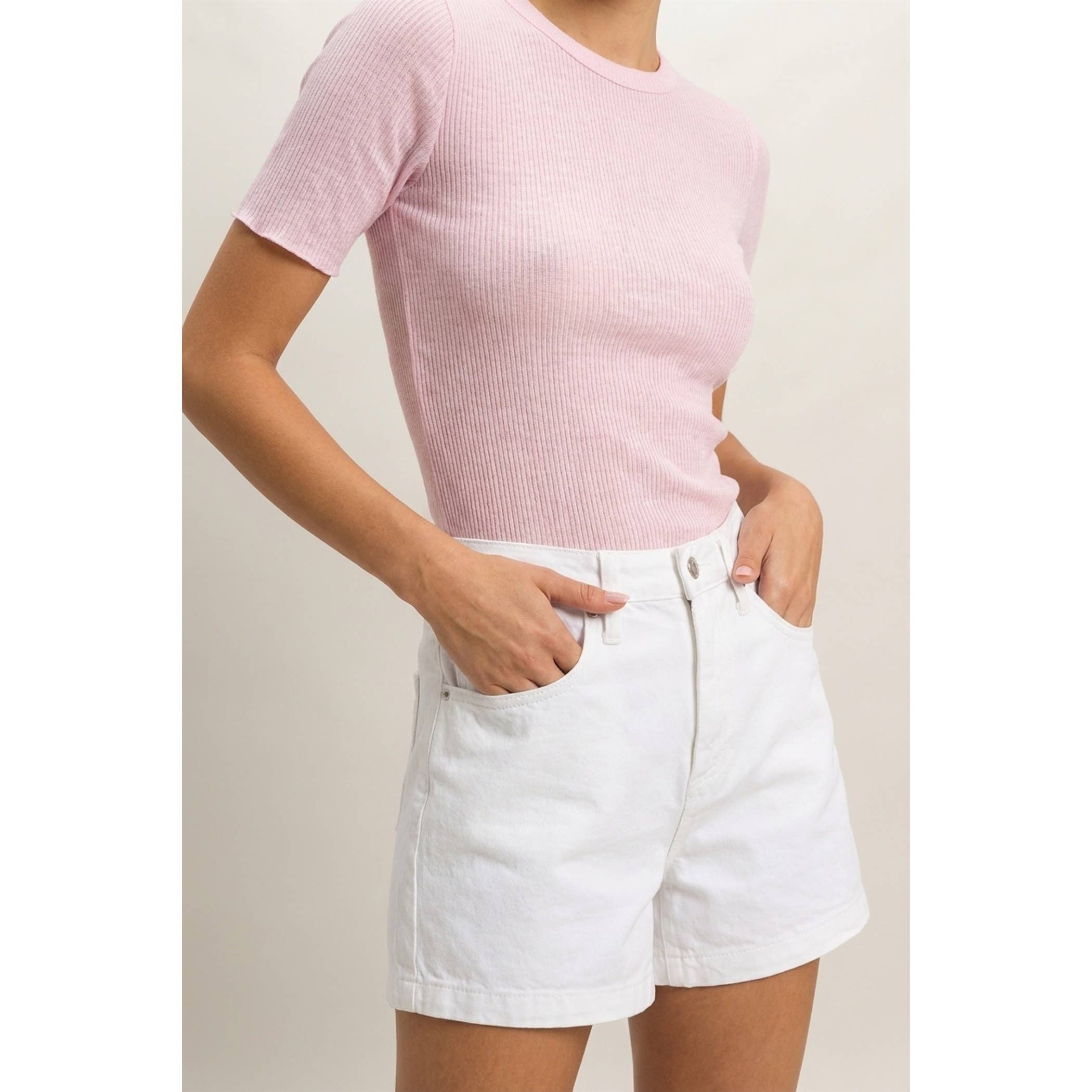 Ribbed Short Sleeve Top: Pink
