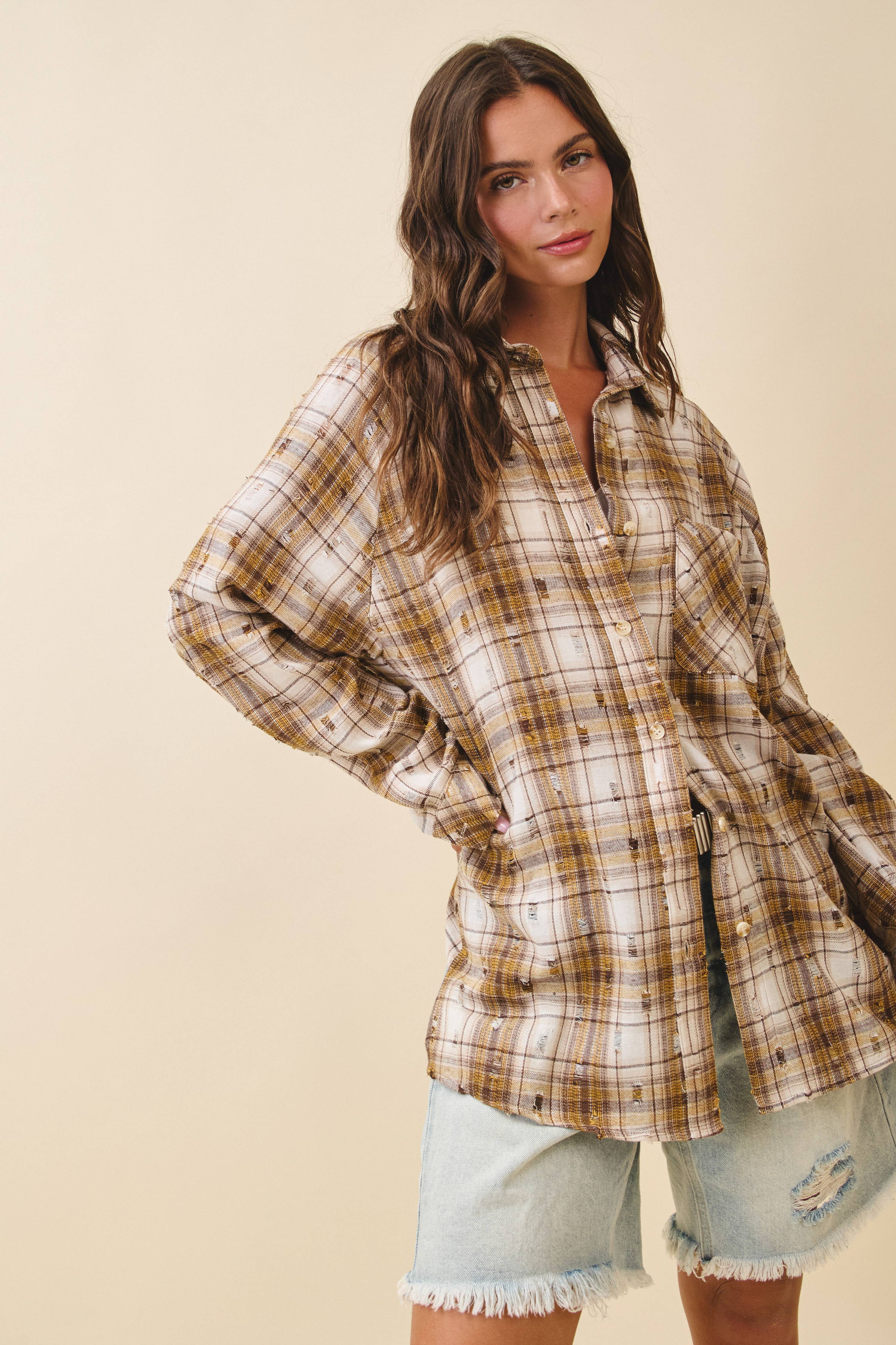 Plaid Button-Down Shirt: Brown