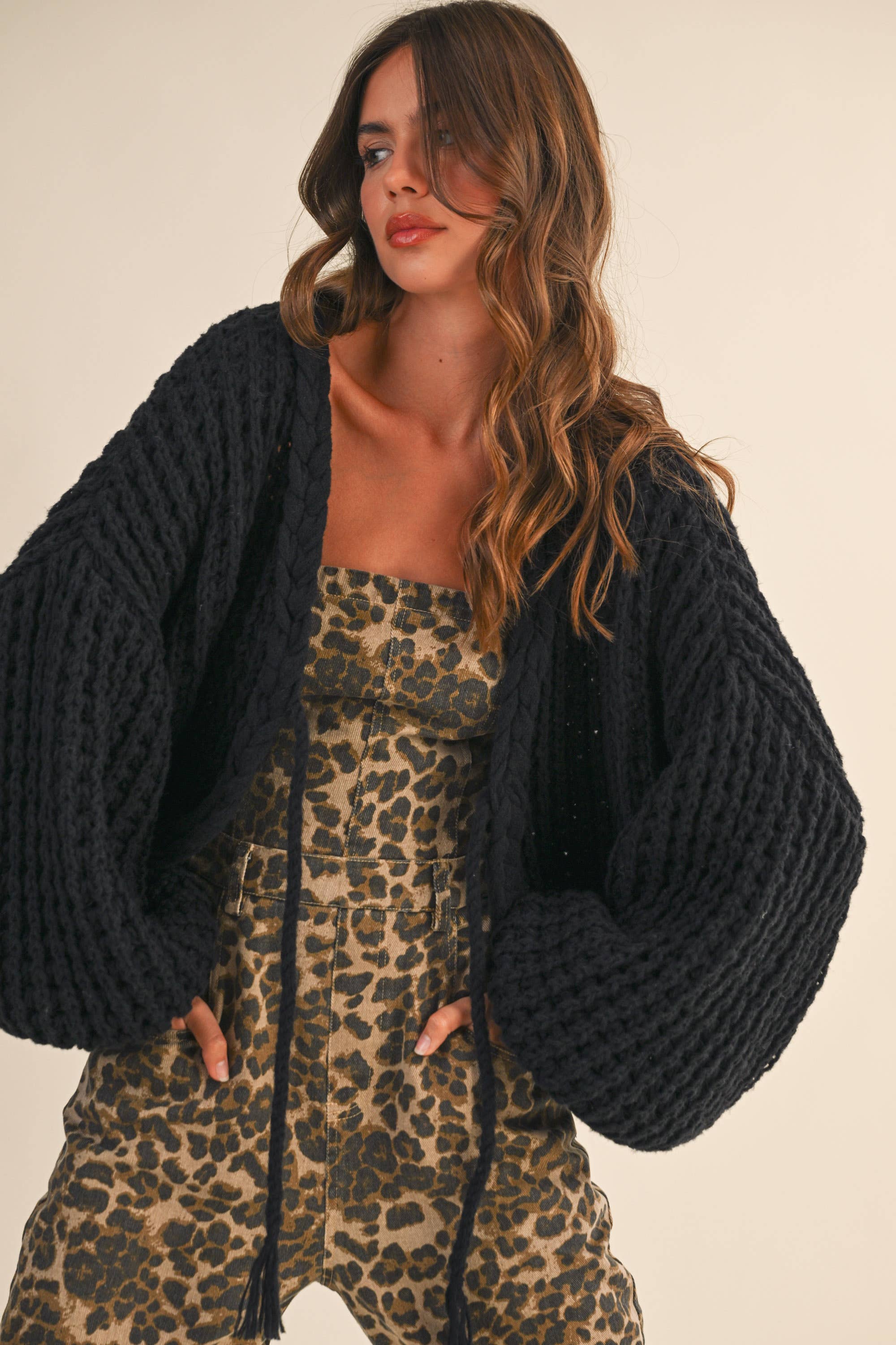 Braided Bolero Cardigan: Black