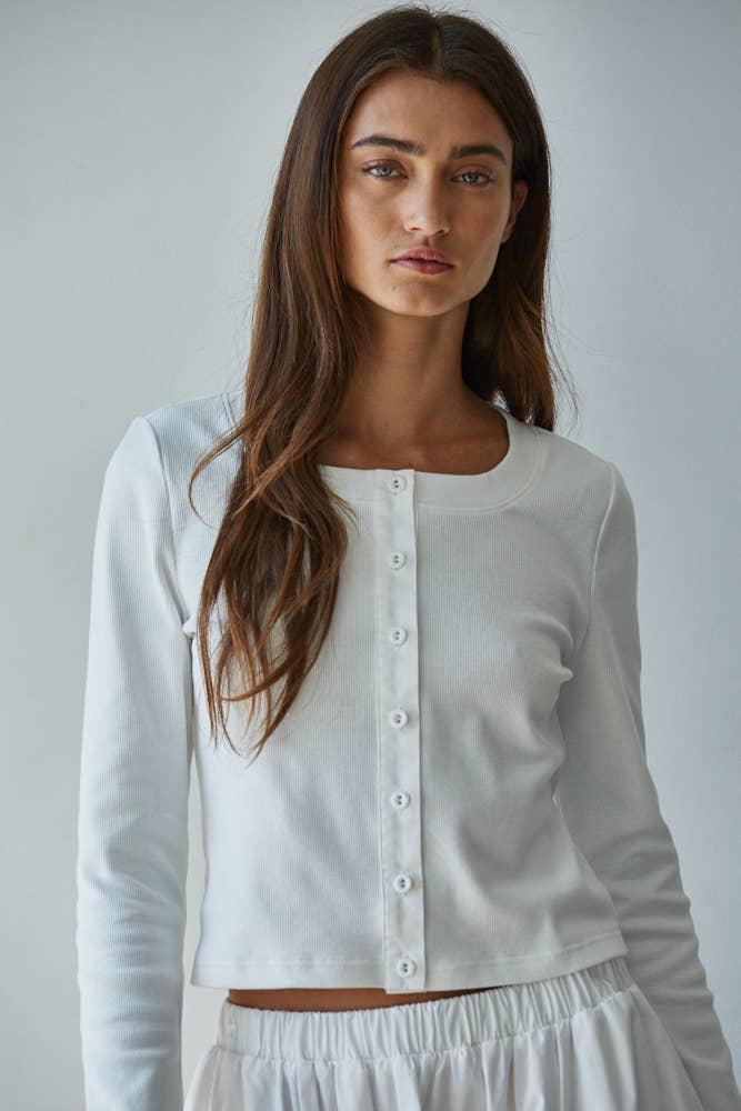 Cotton Spandex Cardigan: Off White