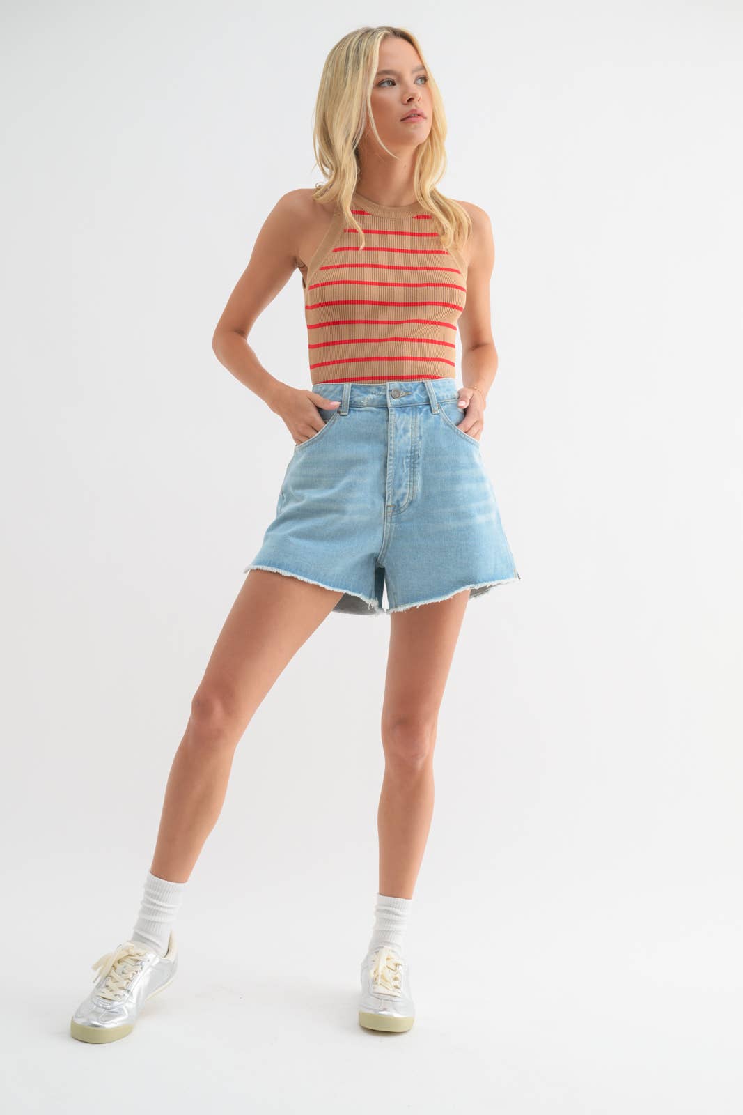 Cotton Denim Shorts- Lt