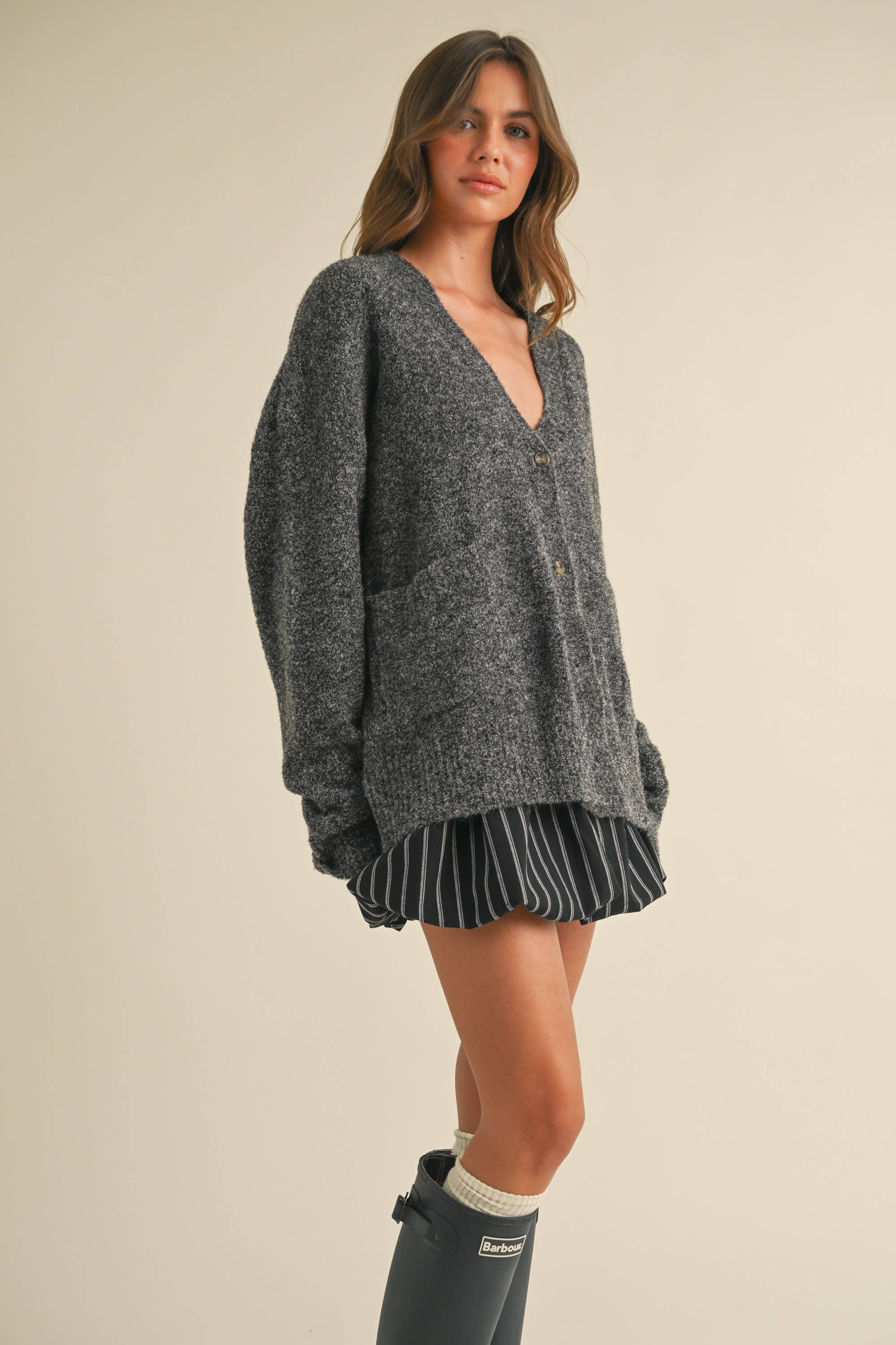 Charcoal Button Cardigan: