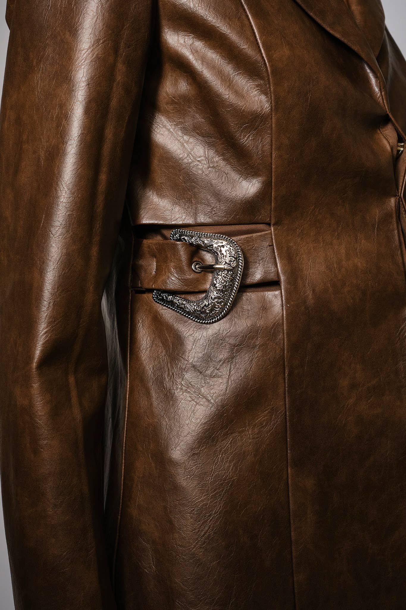 Western Faux Leather Blazer: Dk. Brown