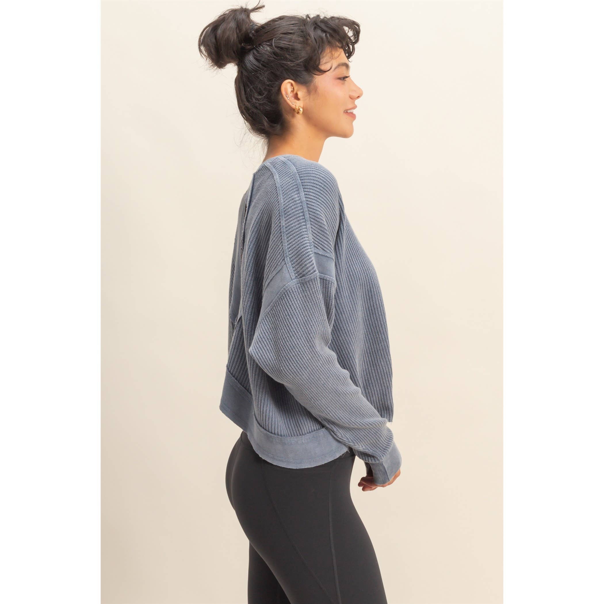 Open Back Knit Top: Dusty Navy