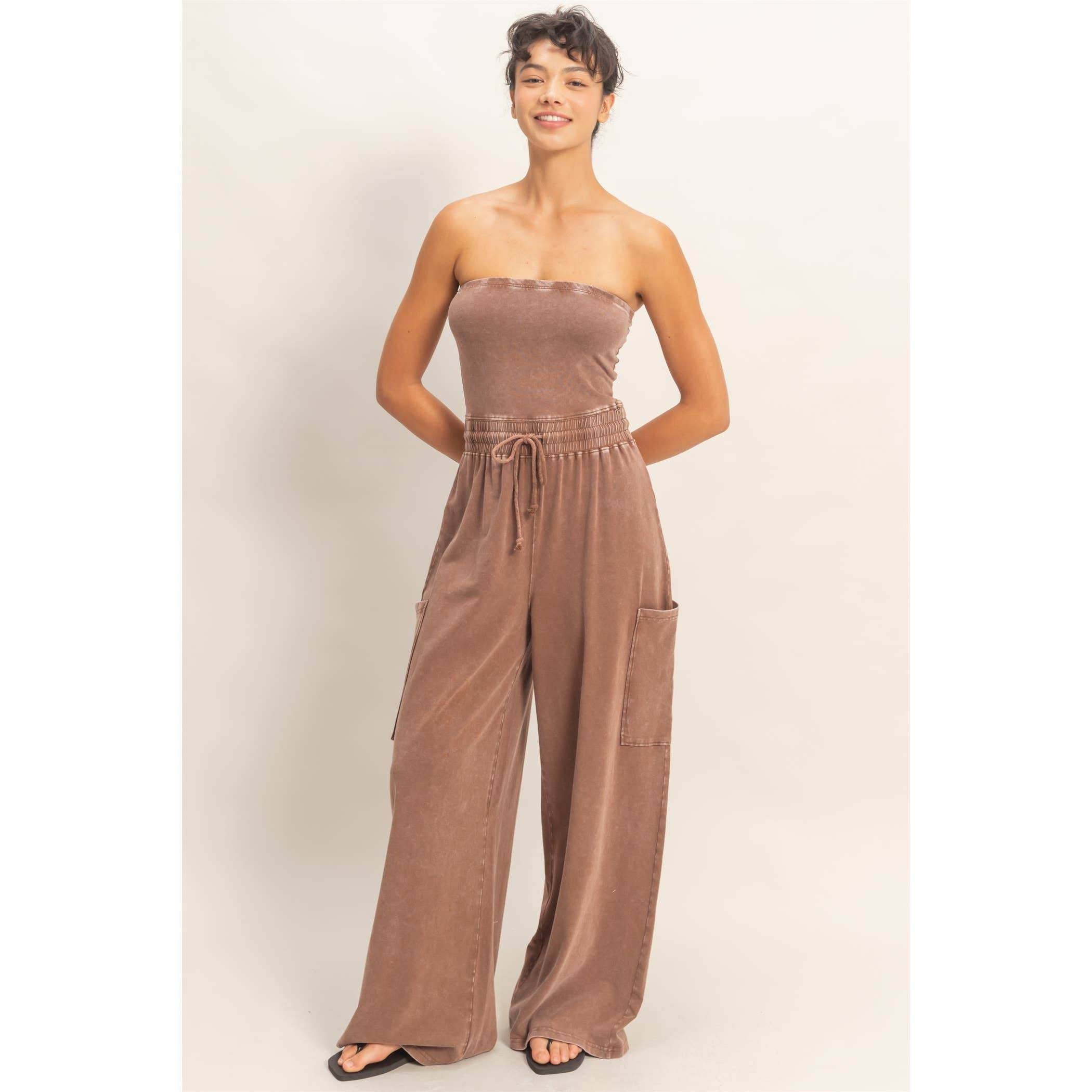Mineral Wash Jumpsuit:Espresso