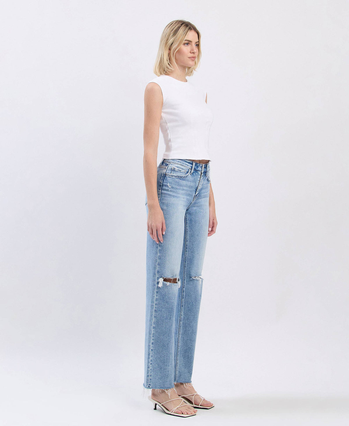 Glorietta Distressed Slim Wide Jeans:
