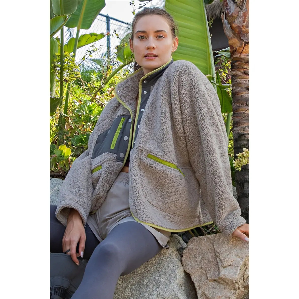 Sherpa Button Jacket:Stone