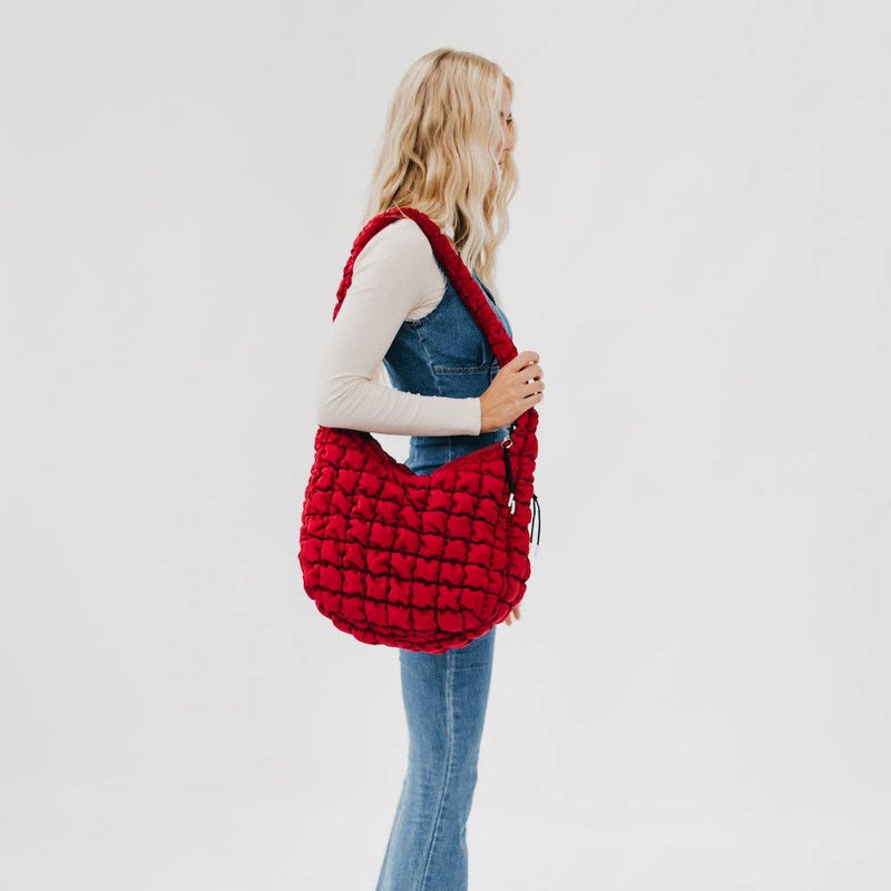 Carmen Quilted Hobo Tote Bag: Crimson Red