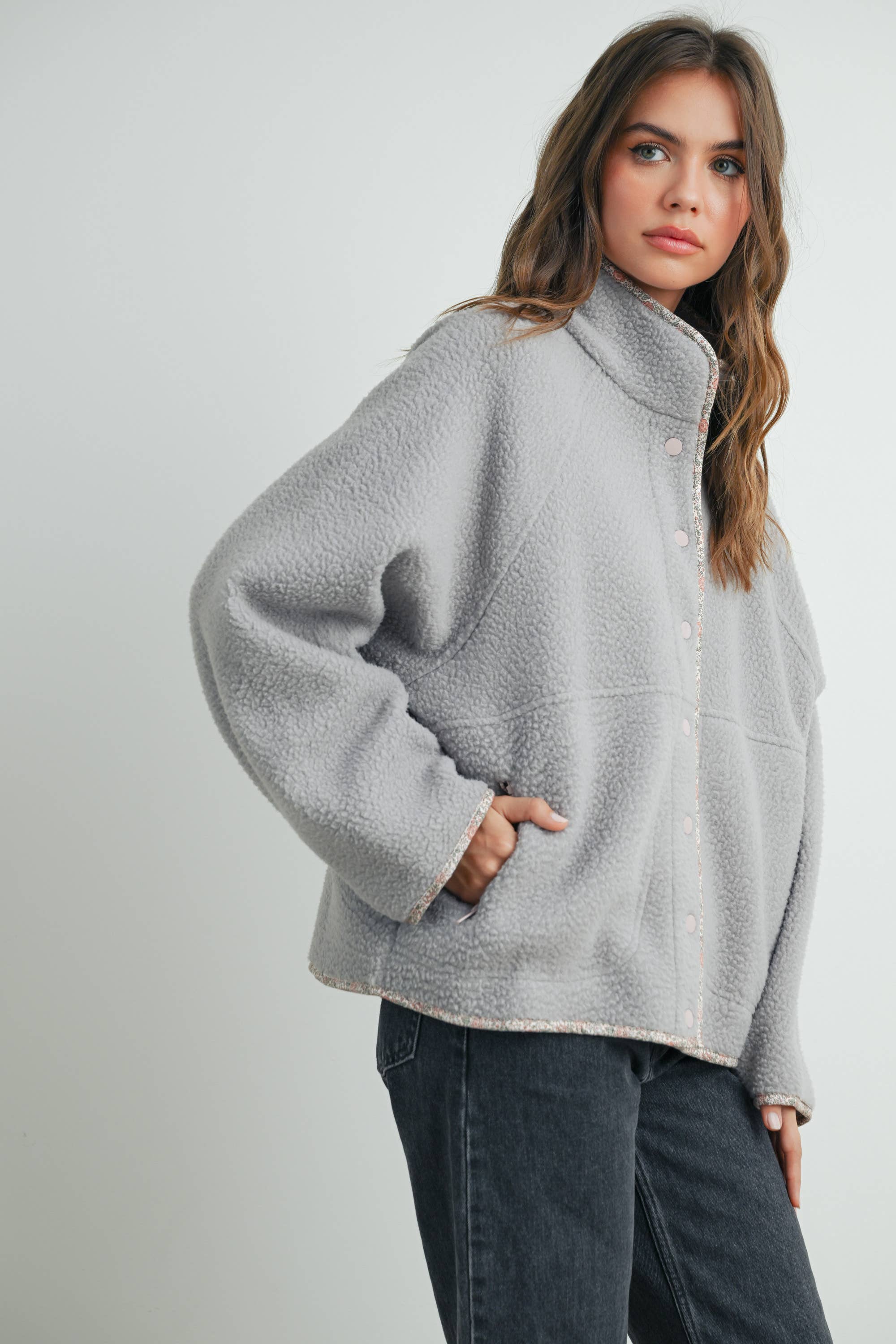 Fall Cozy Sherpa Fleece Jacket: Grey