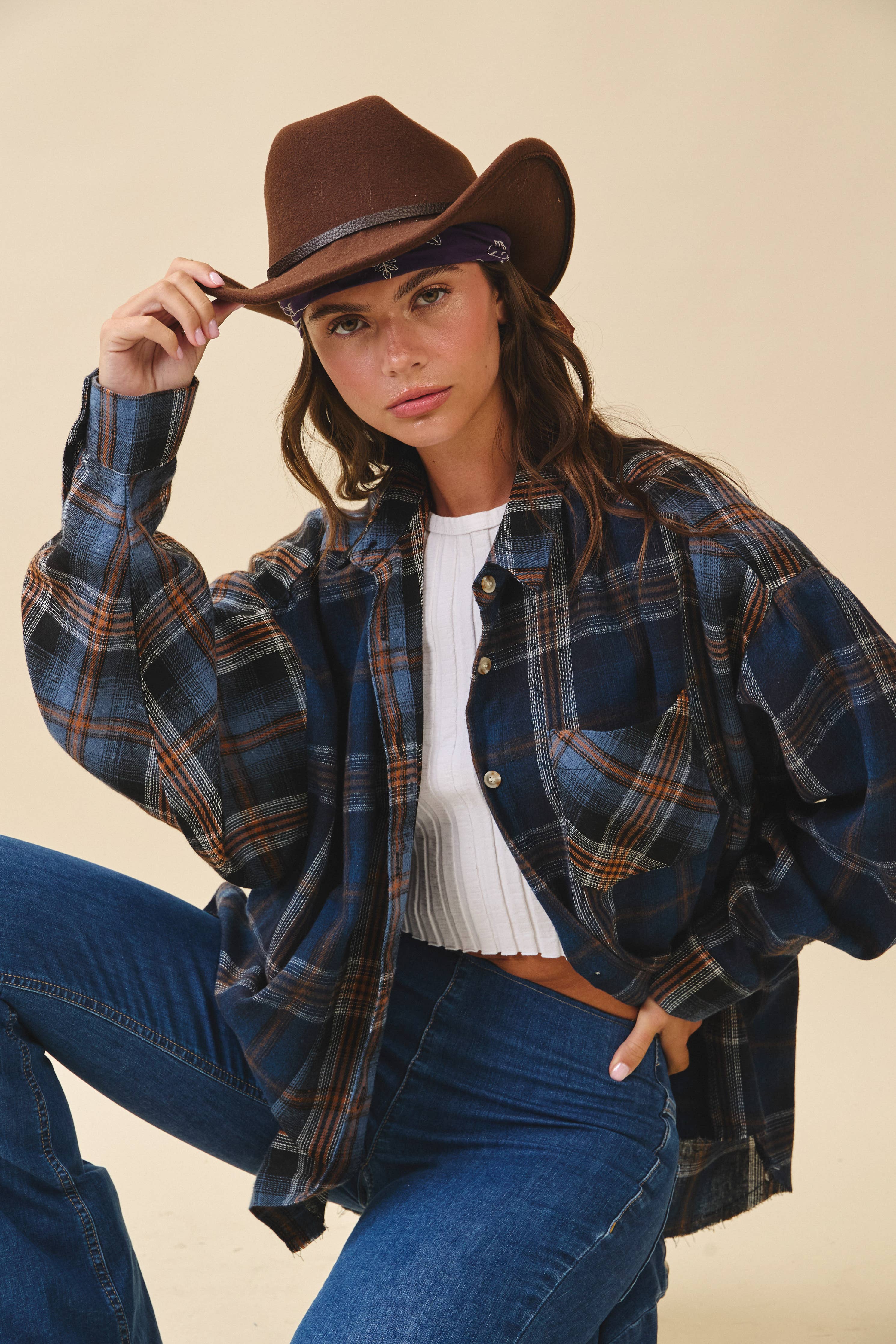 Kambrie Plaid Flannel Shirt: Navy