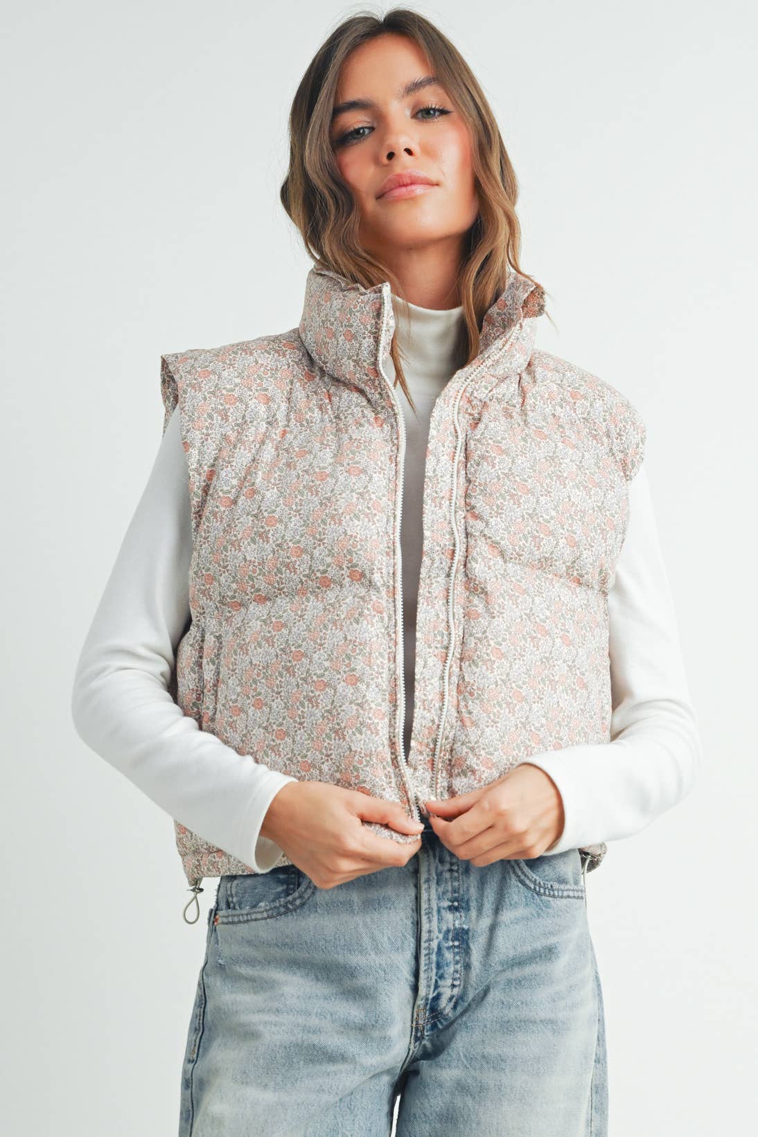 Floral Puffer Vest:Blush