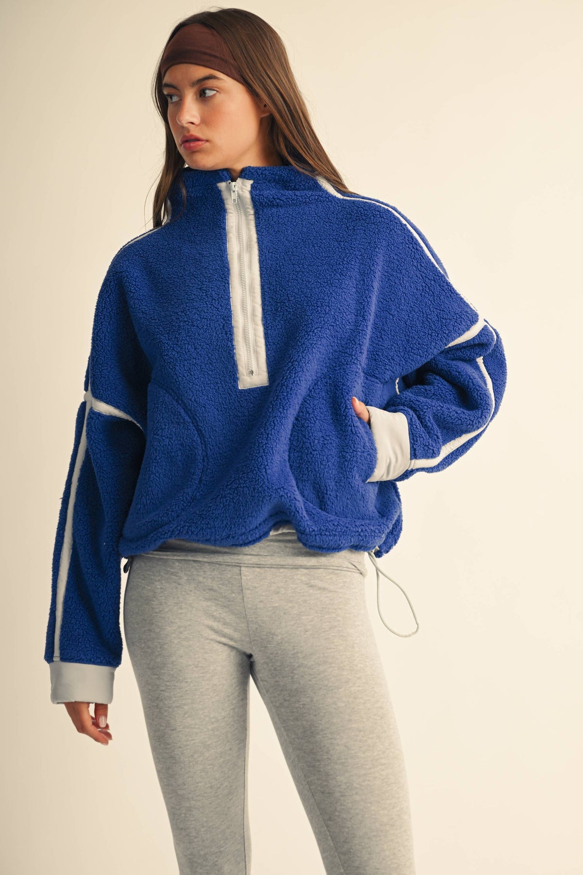 Contrast Trim Fleece Half-Zip: Cobalt