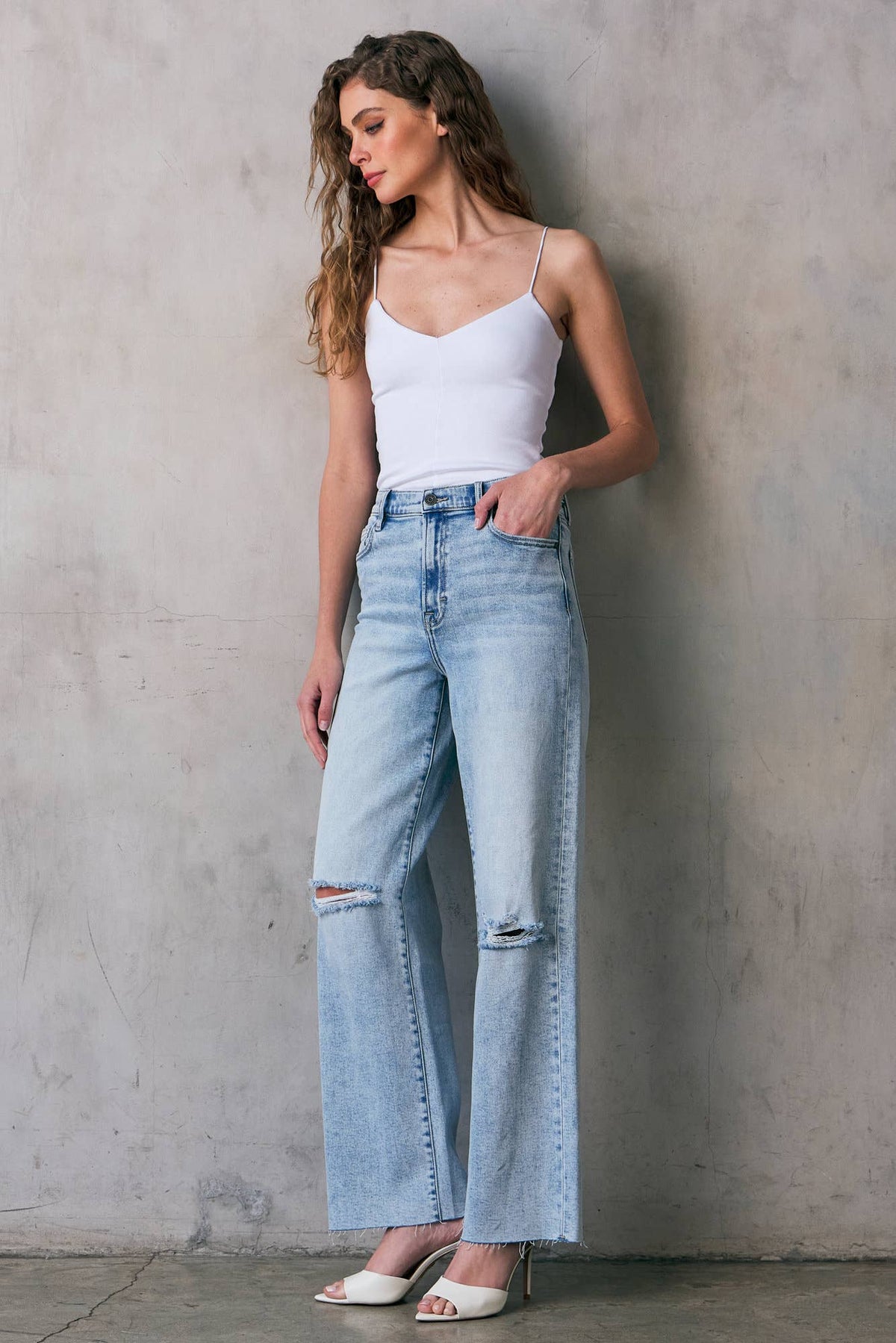 Distressed  Dad Jeans: