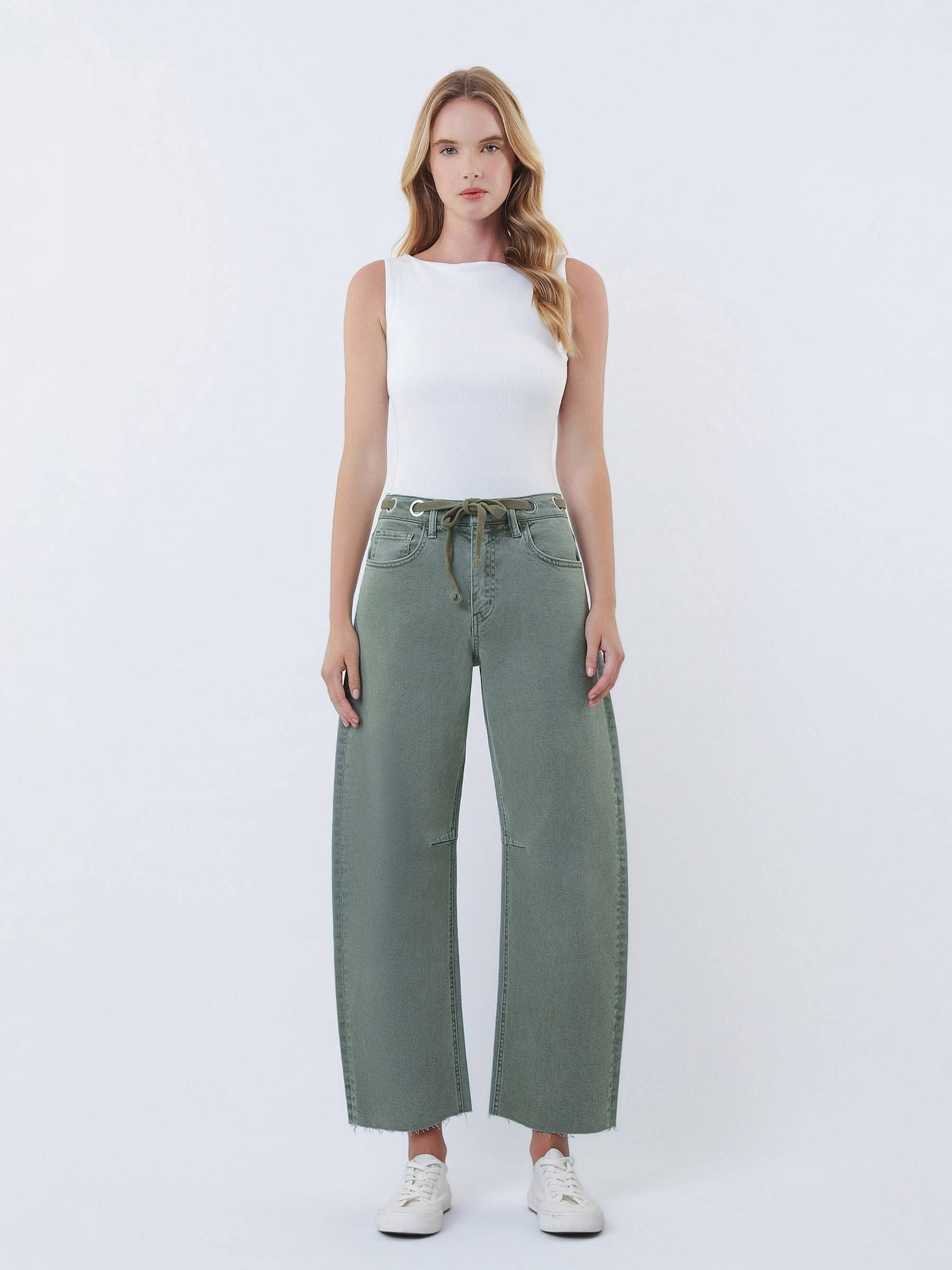 Drawstring WB Jeans: Olive